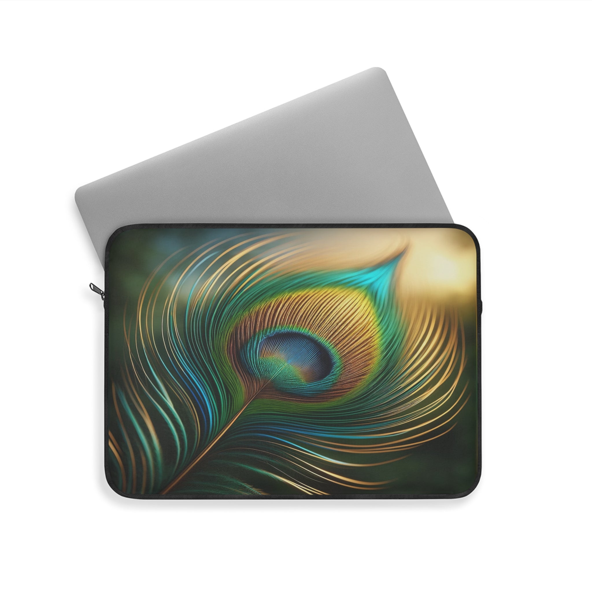 A green-golden peacock feather - Laptop Sleeve