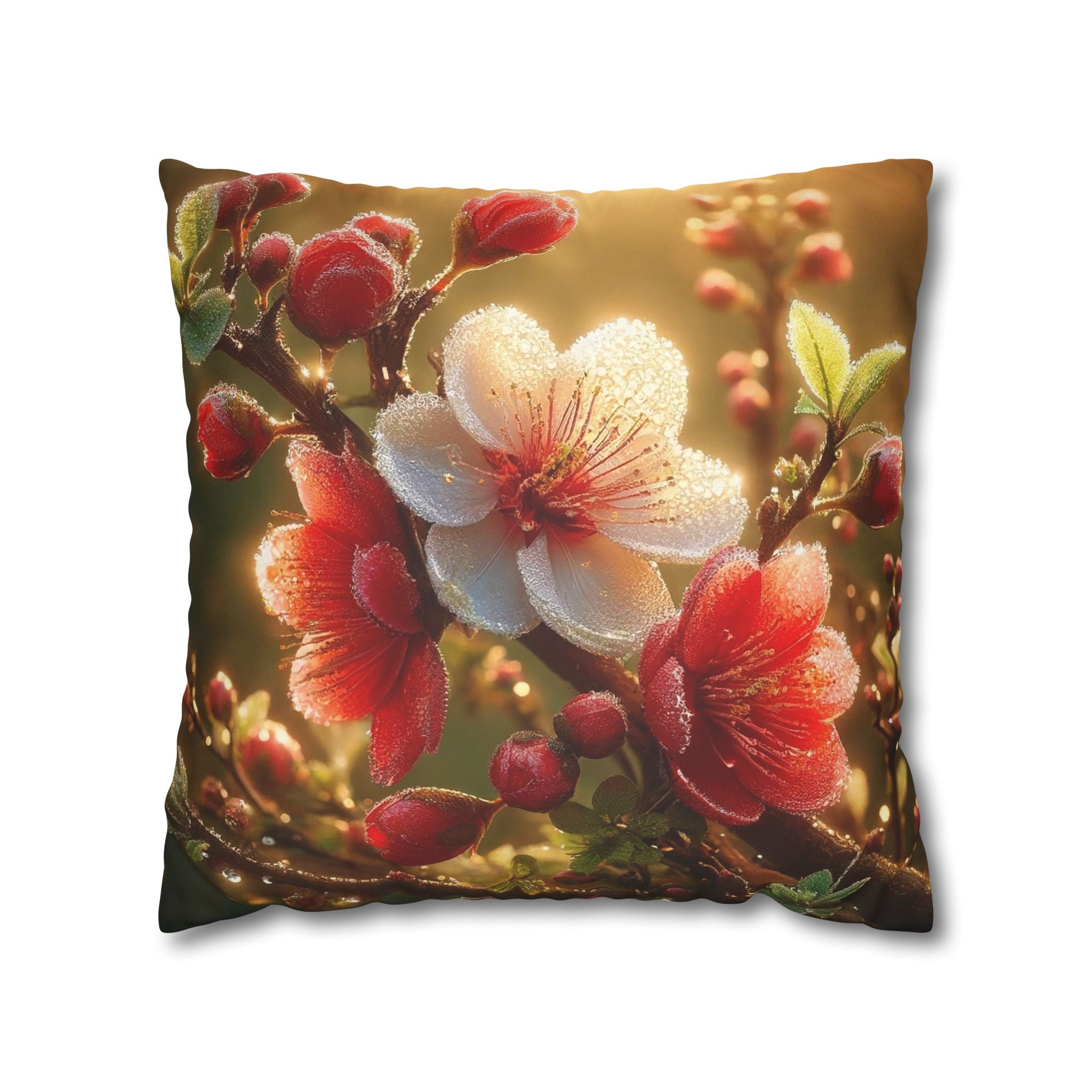 Bright red and white flowers - Suede Square Pillowcase