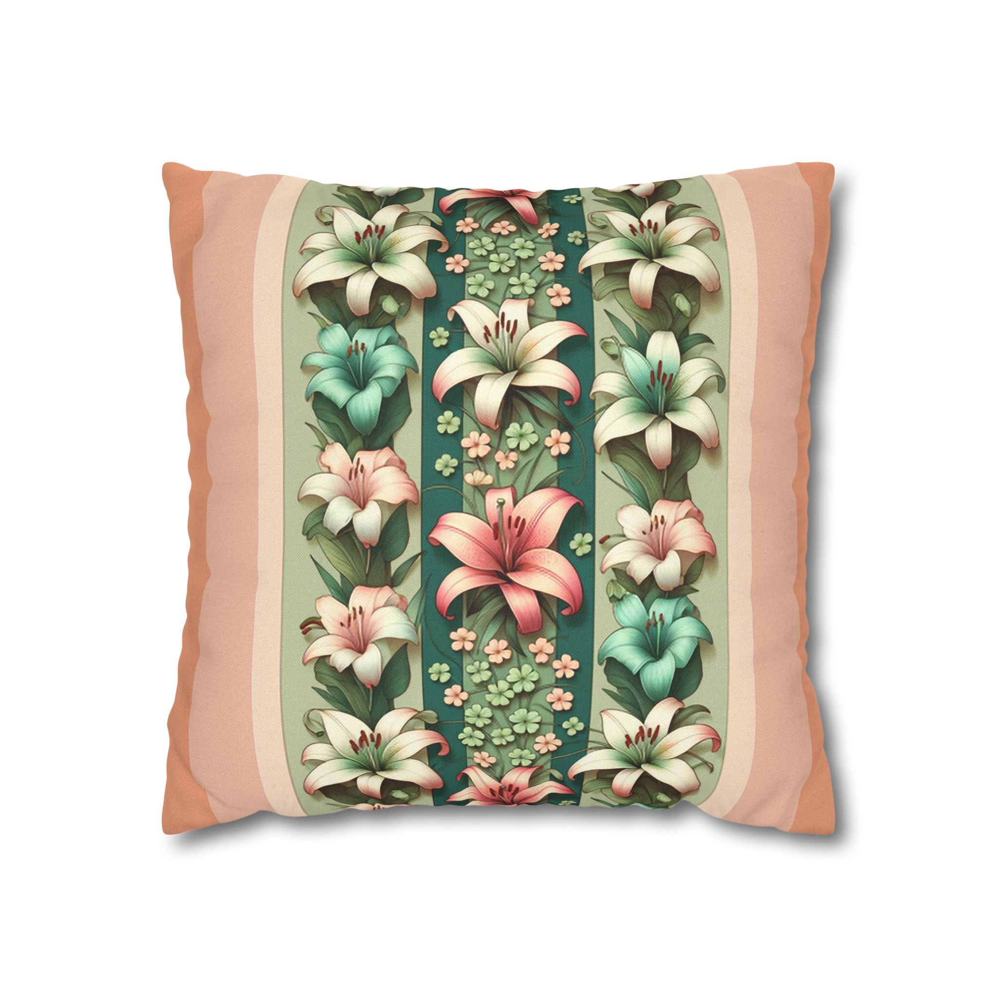 Lilies on peach background - Polyester Square Pillowcase