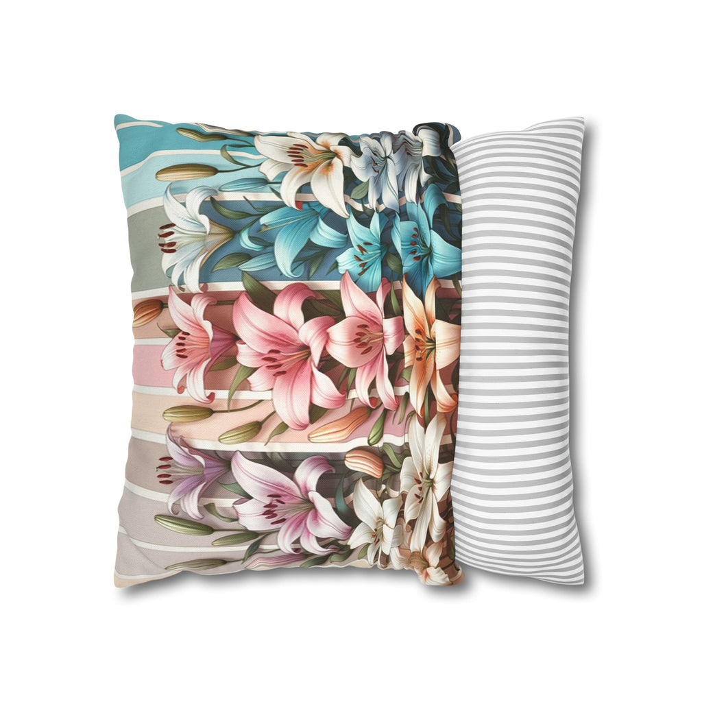 Colourful Lilies in line - Polyester Square Pillowcase