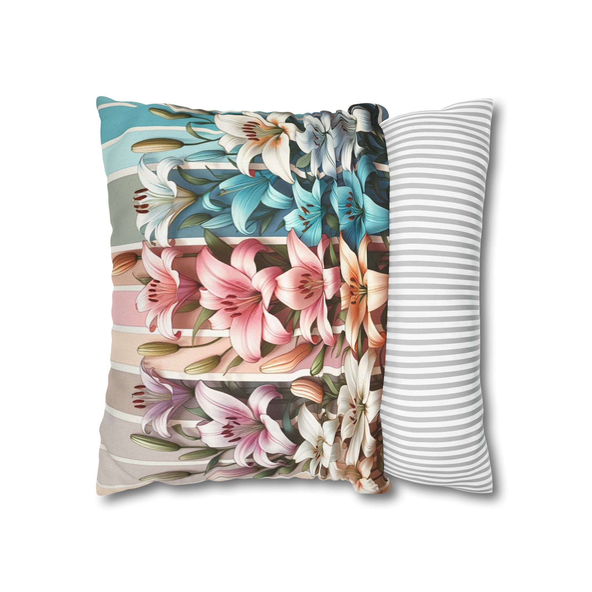 Colourful Lilies in line - Polyester Square Pillowcase