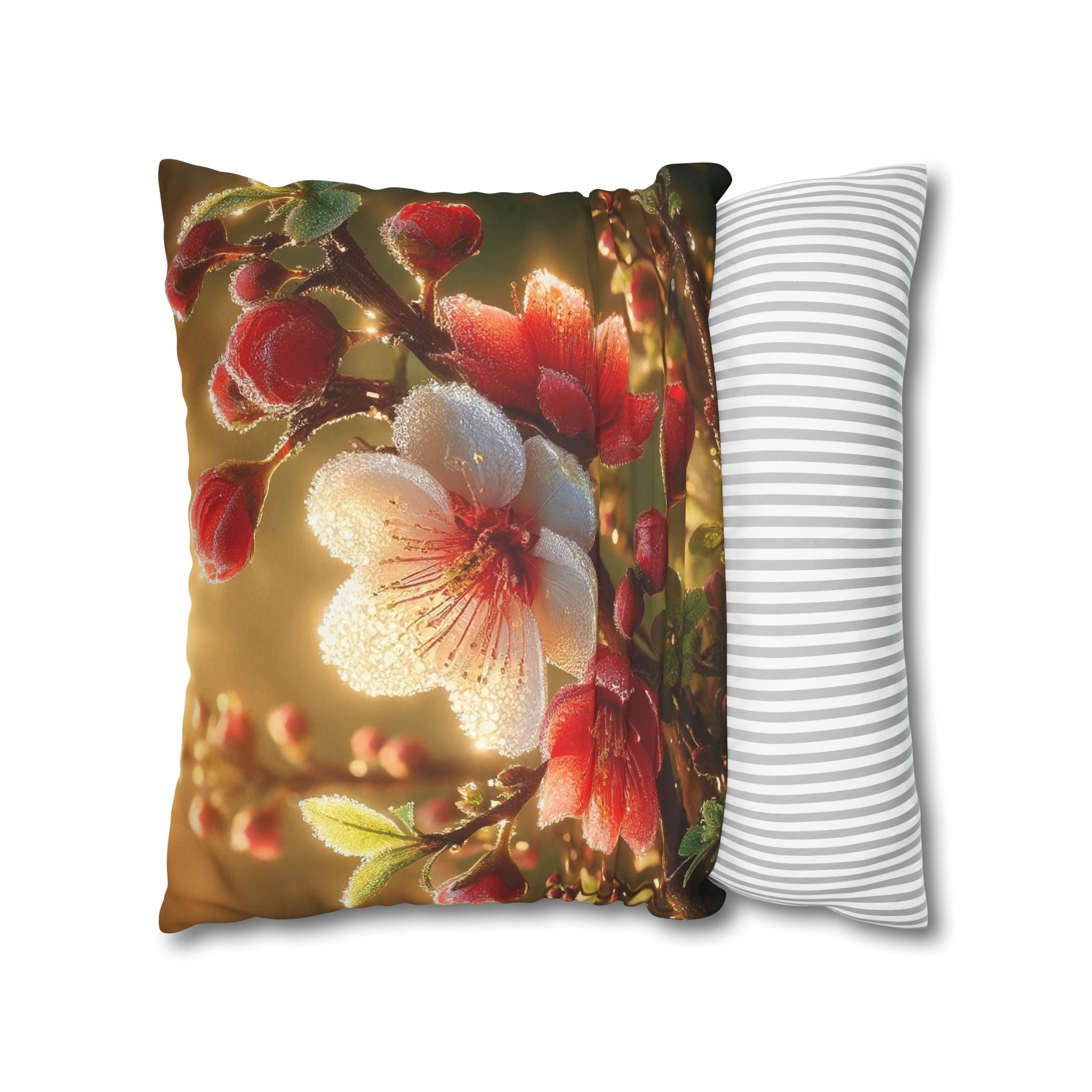 Bright red and white flowers - Suede Square Pillowcase
