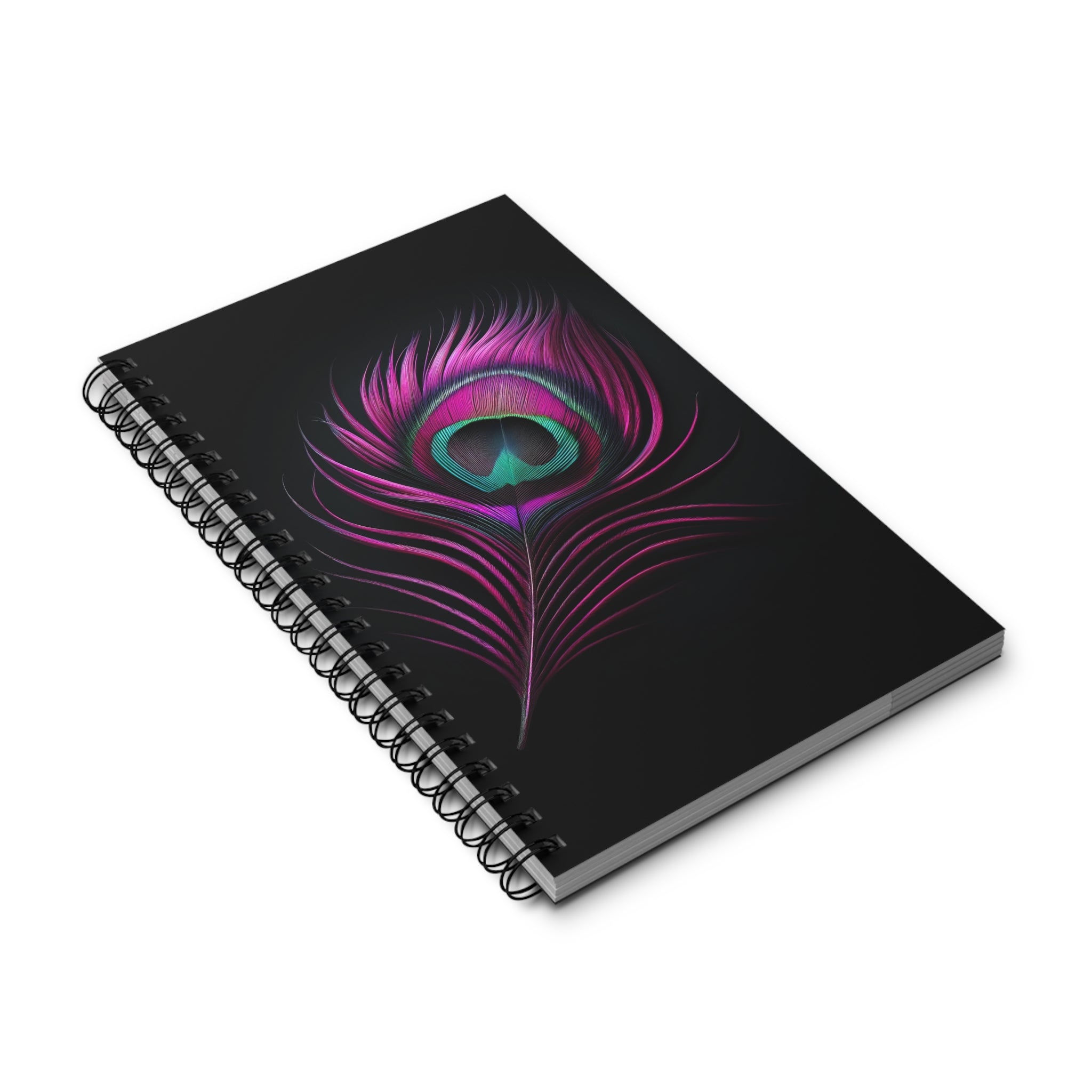 Fantasy Peacock Feather Fuchsia-Black- Spiral Journal