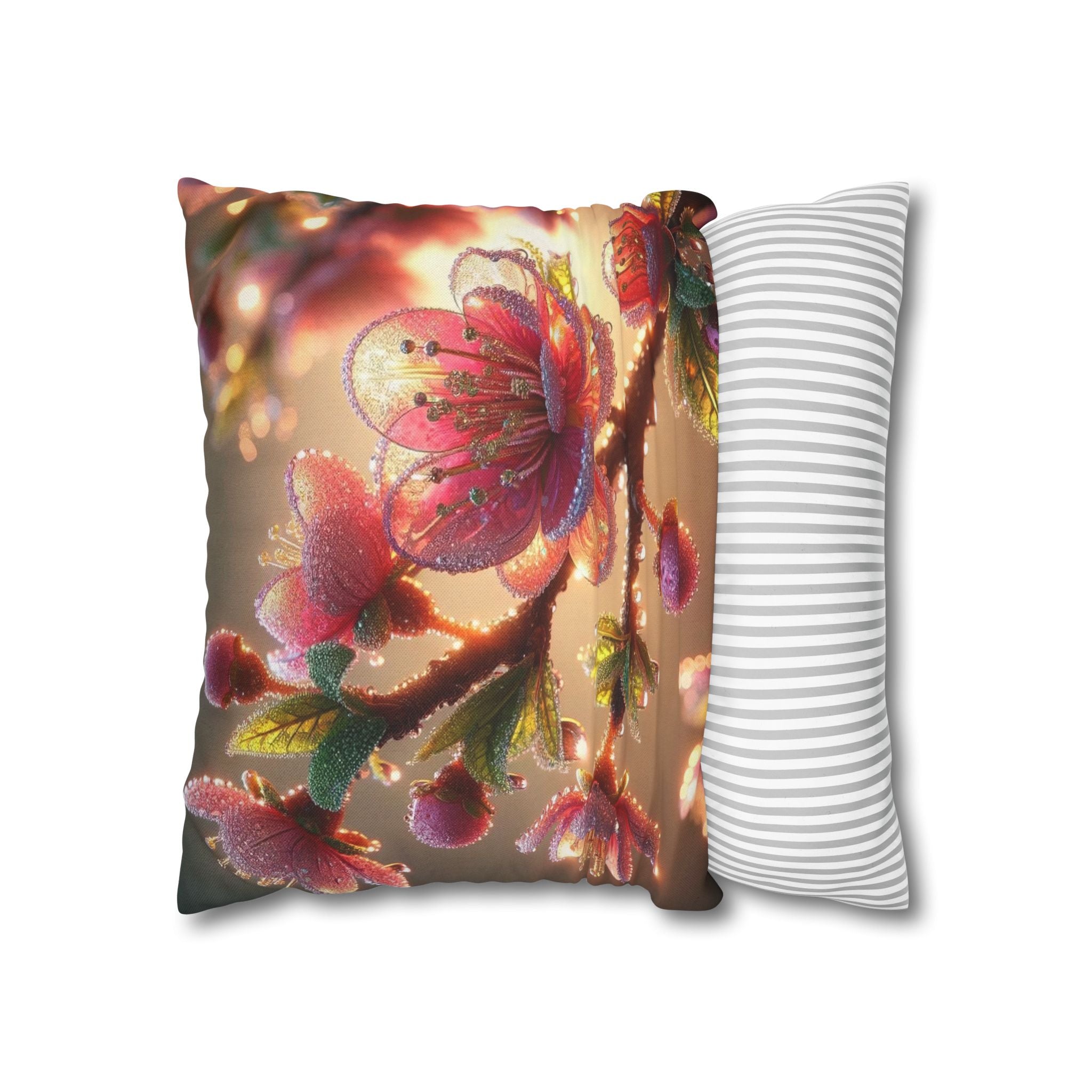 Large Pink diamond flowers - Polyester Square Pillowcase