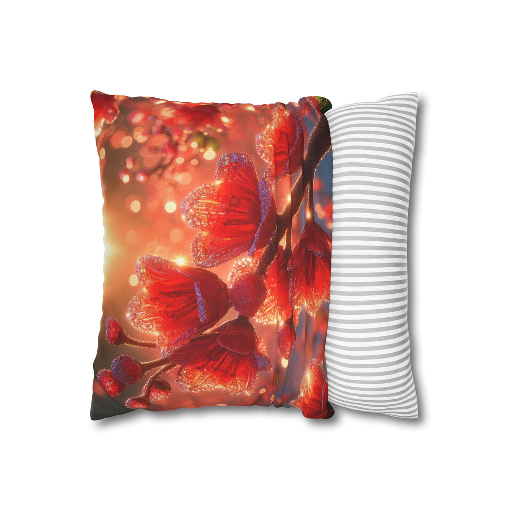 Red-diamond flowers (on red background) -  Polyester Square Pillowcase
