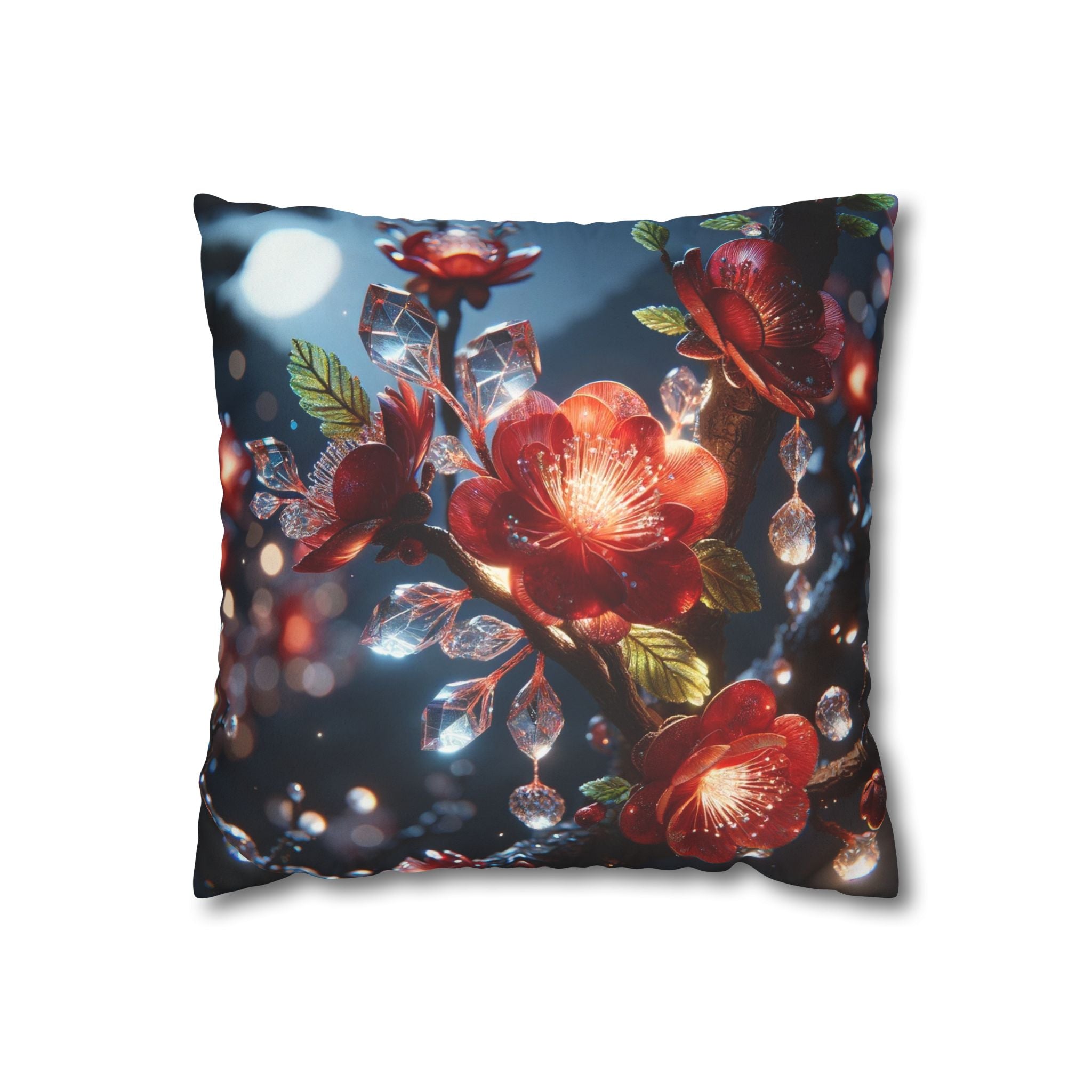 Red diamond flowers (in moonlight) - Suede Square Pillowcase