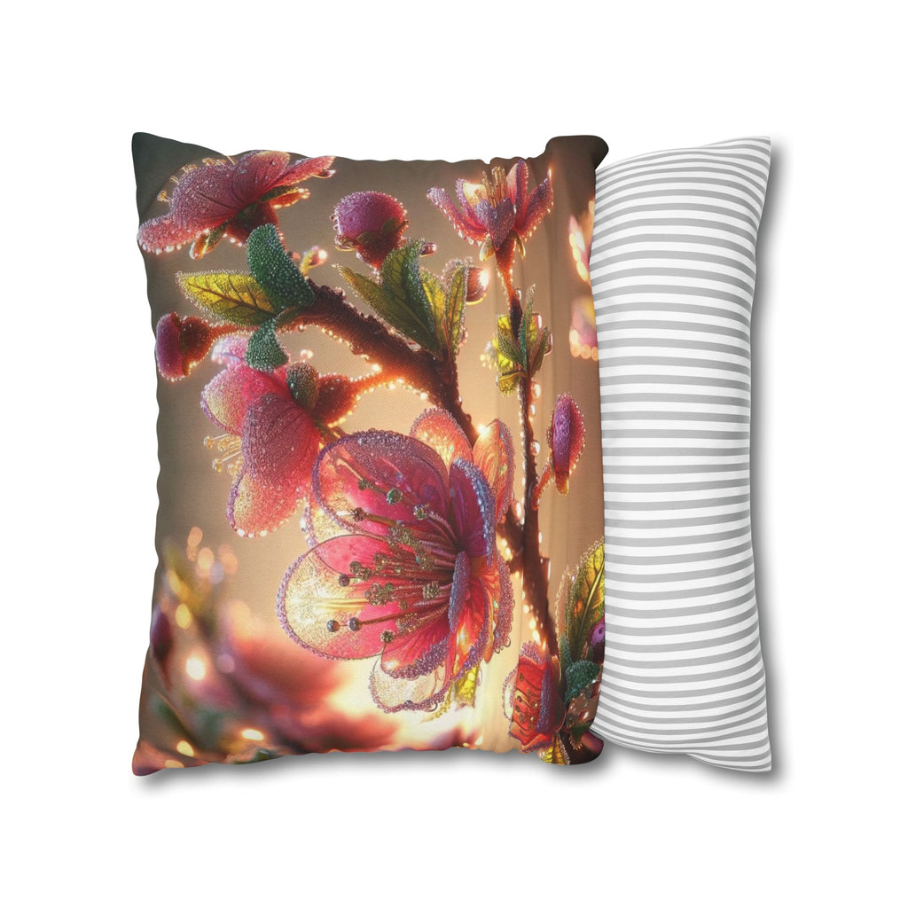 Large Pink diamond flowers - Polyester Square Pillowcase