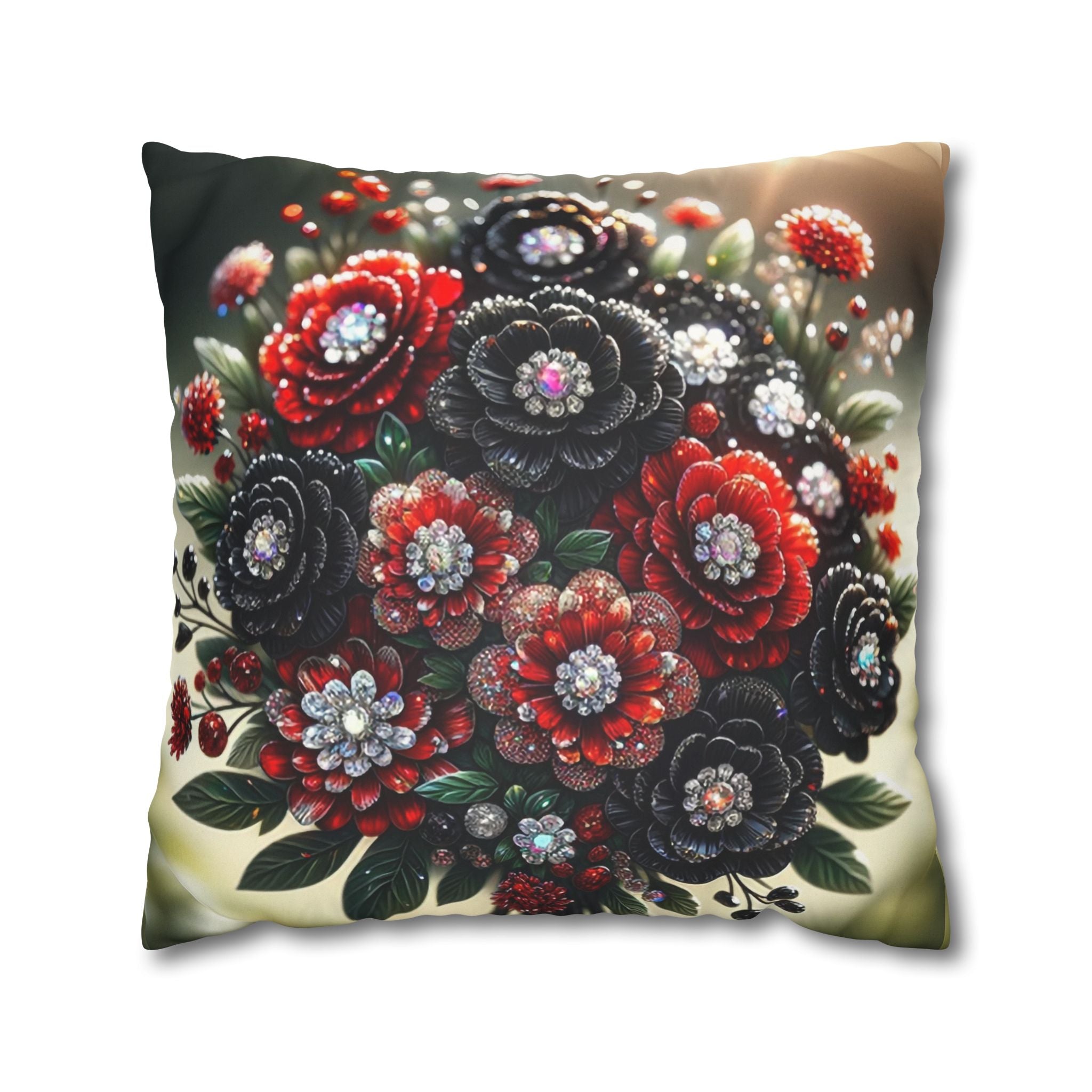 Bouquet with Black and Red flowers- Suede Square Pillowcase