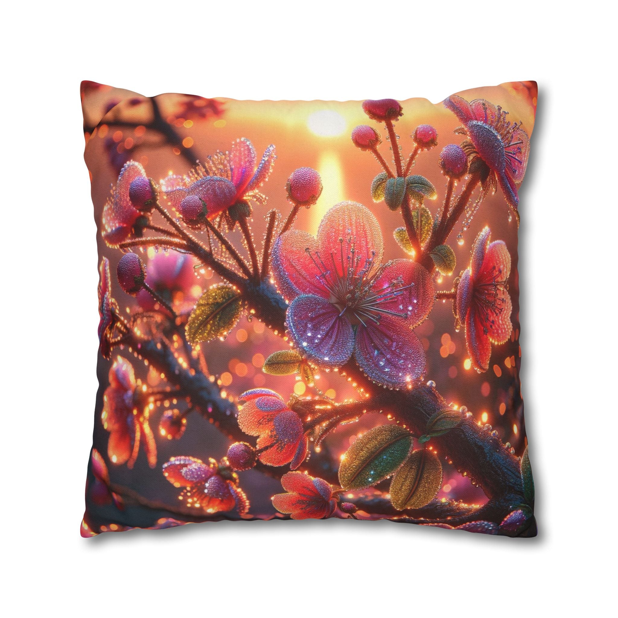 Multiple sized Pink flowers - Polyester Square Pillowcase