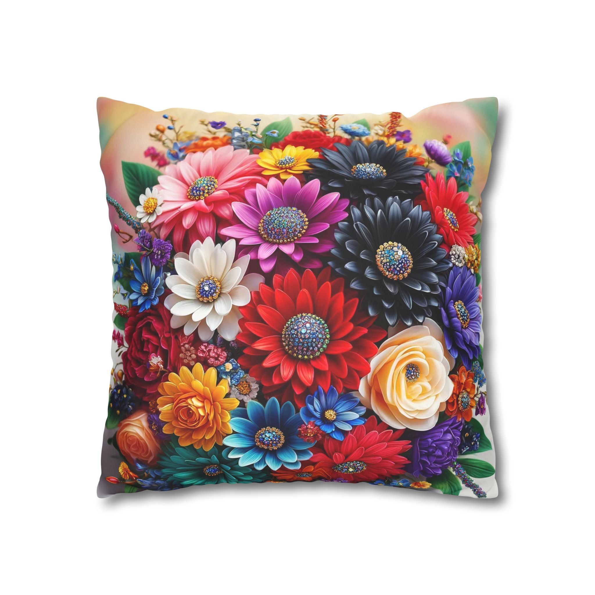 Colourful Bouquet of bright coloured flowers - Suede Square Pillowcase