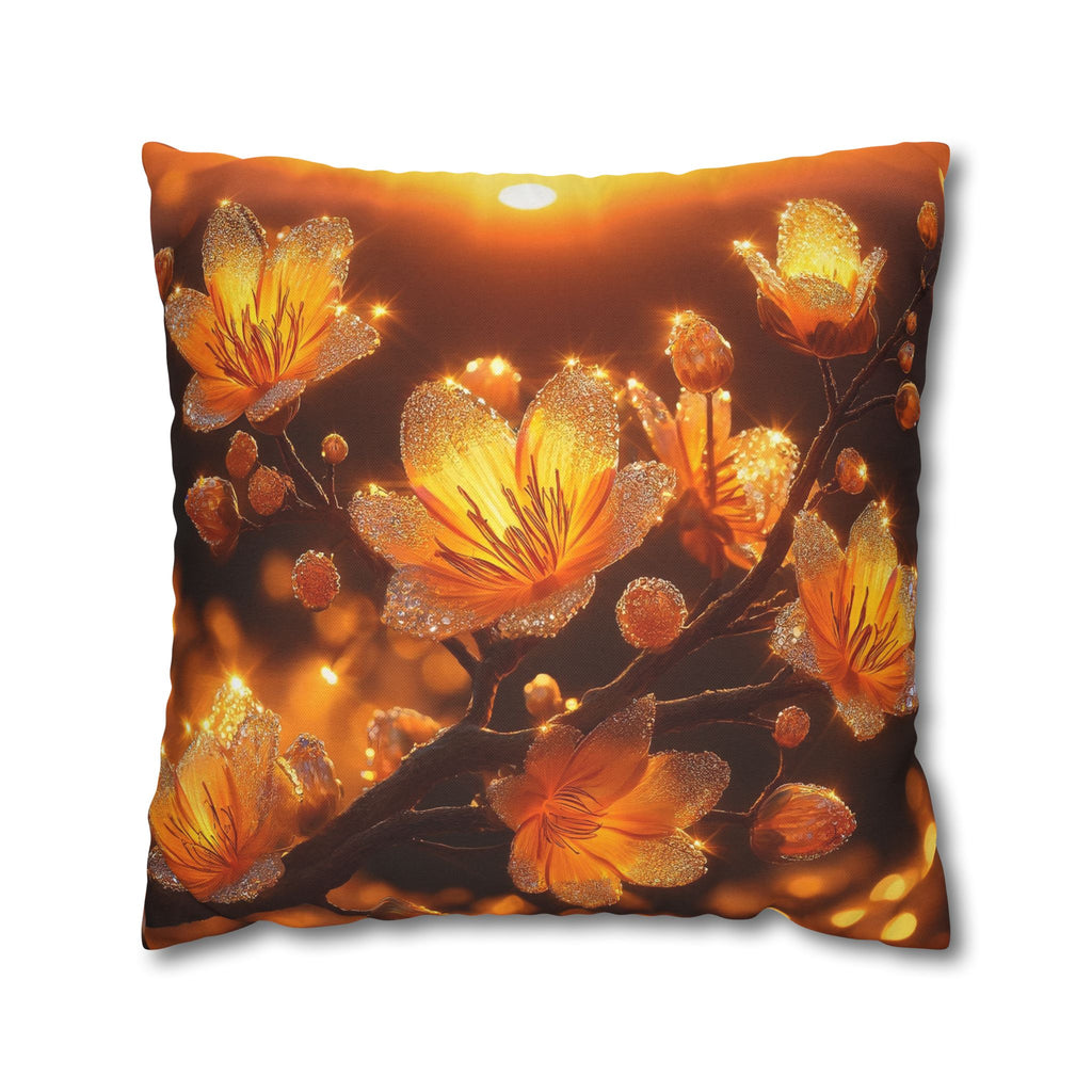 Yellow flowers in sunset - Polyester Square Pillowcase