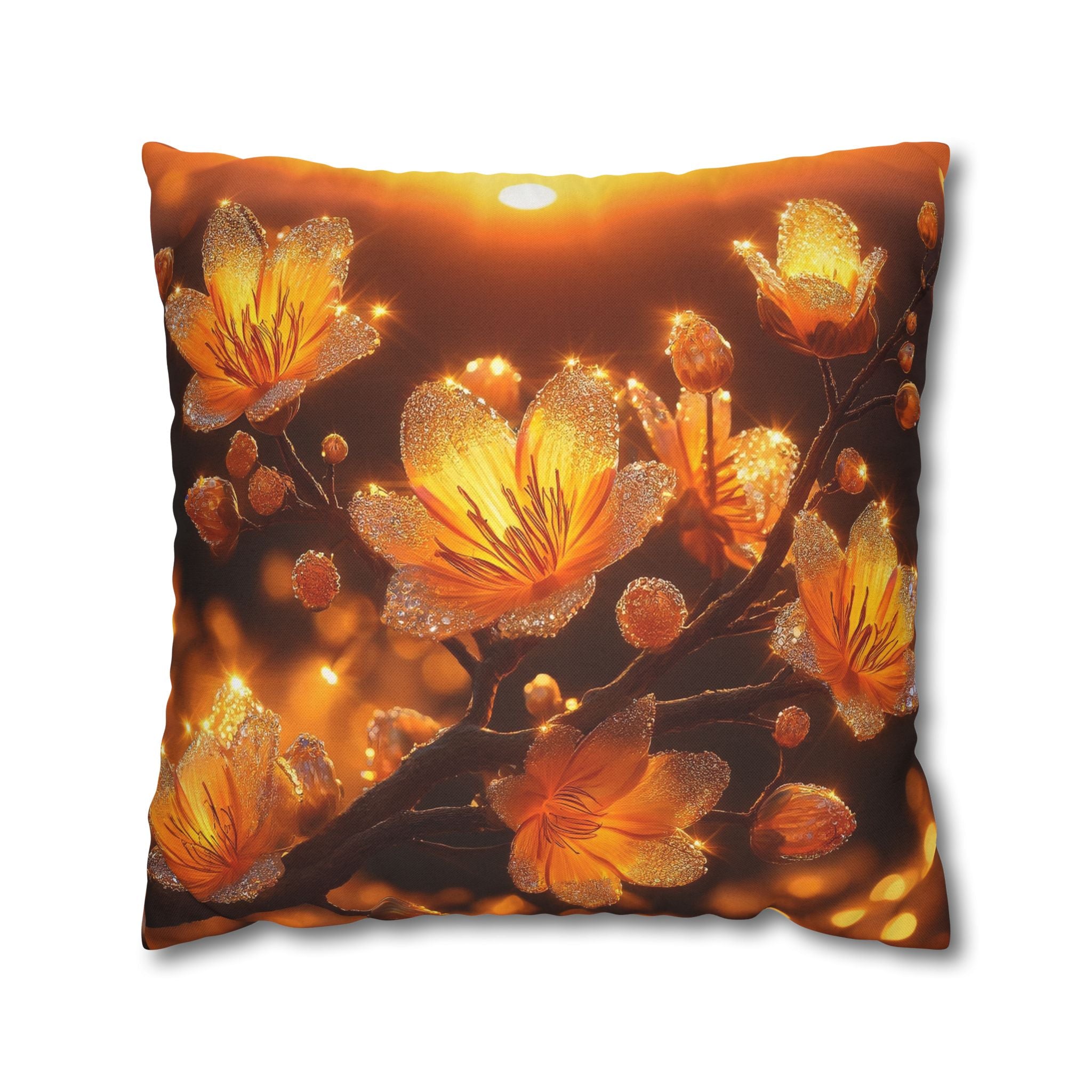 Yellow flowers in sunset - Polyester Square Pillowcase