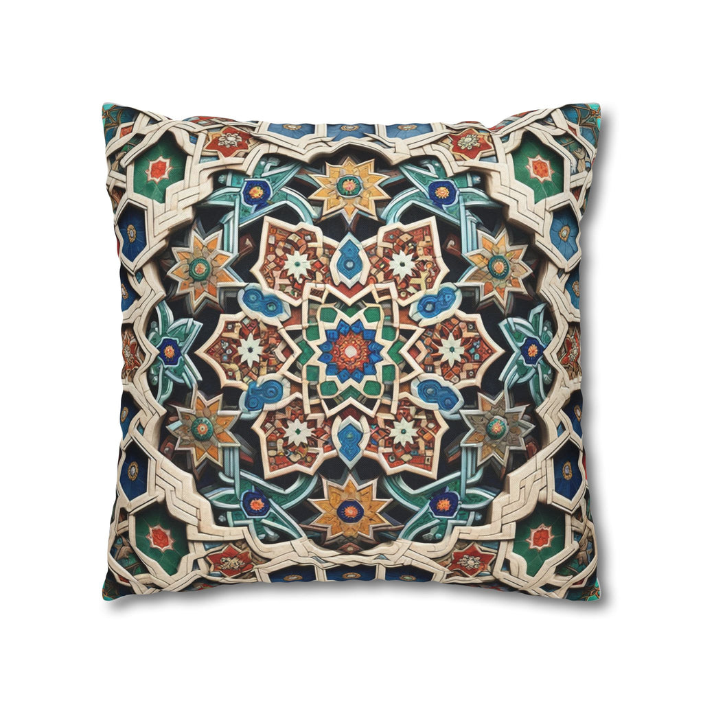 Persian Art , orange-blue - Polyester Square Pillowcase