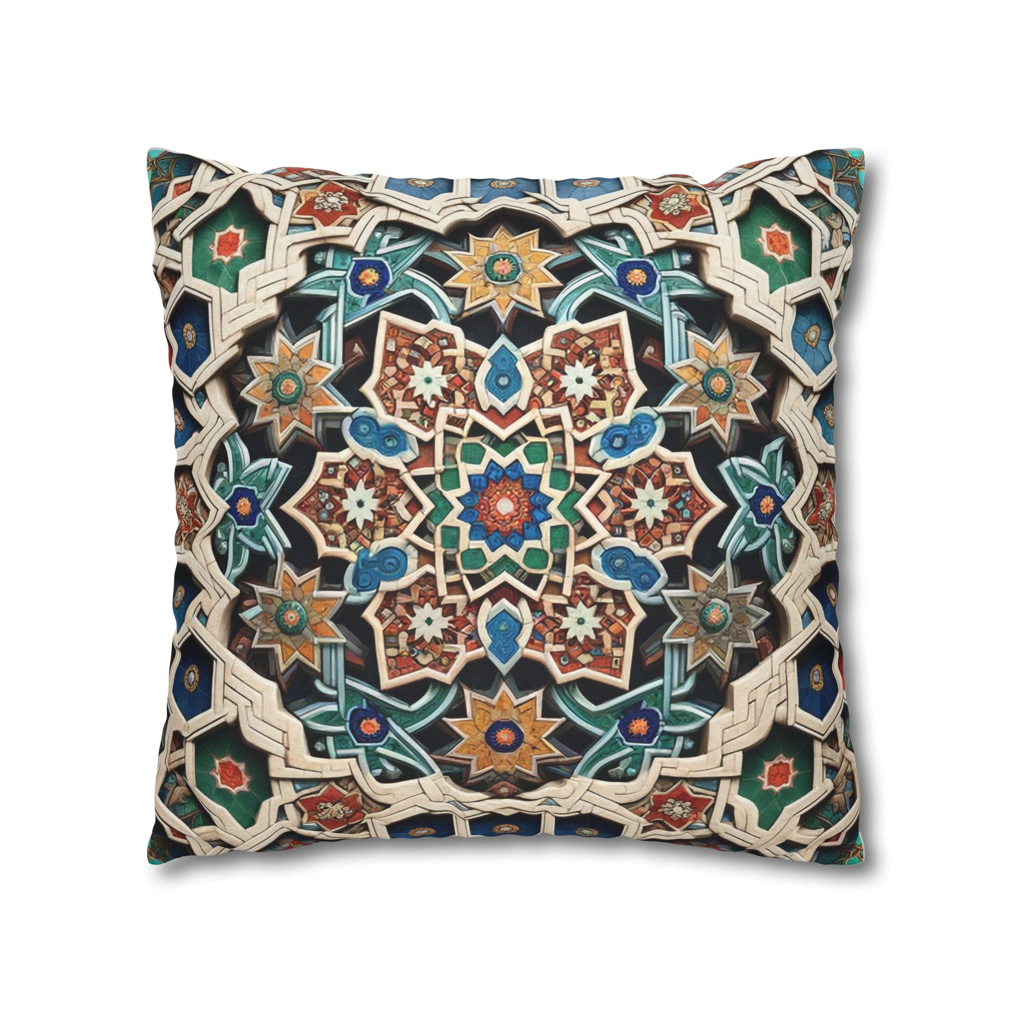 Persian Art , orange-blue - Polyester Square Pillowcase
