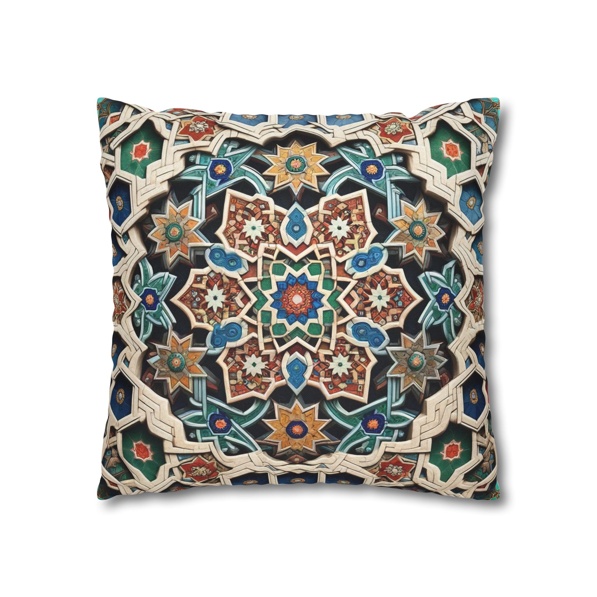Persian Art , orange-blue - Polyester Square Pillowcase