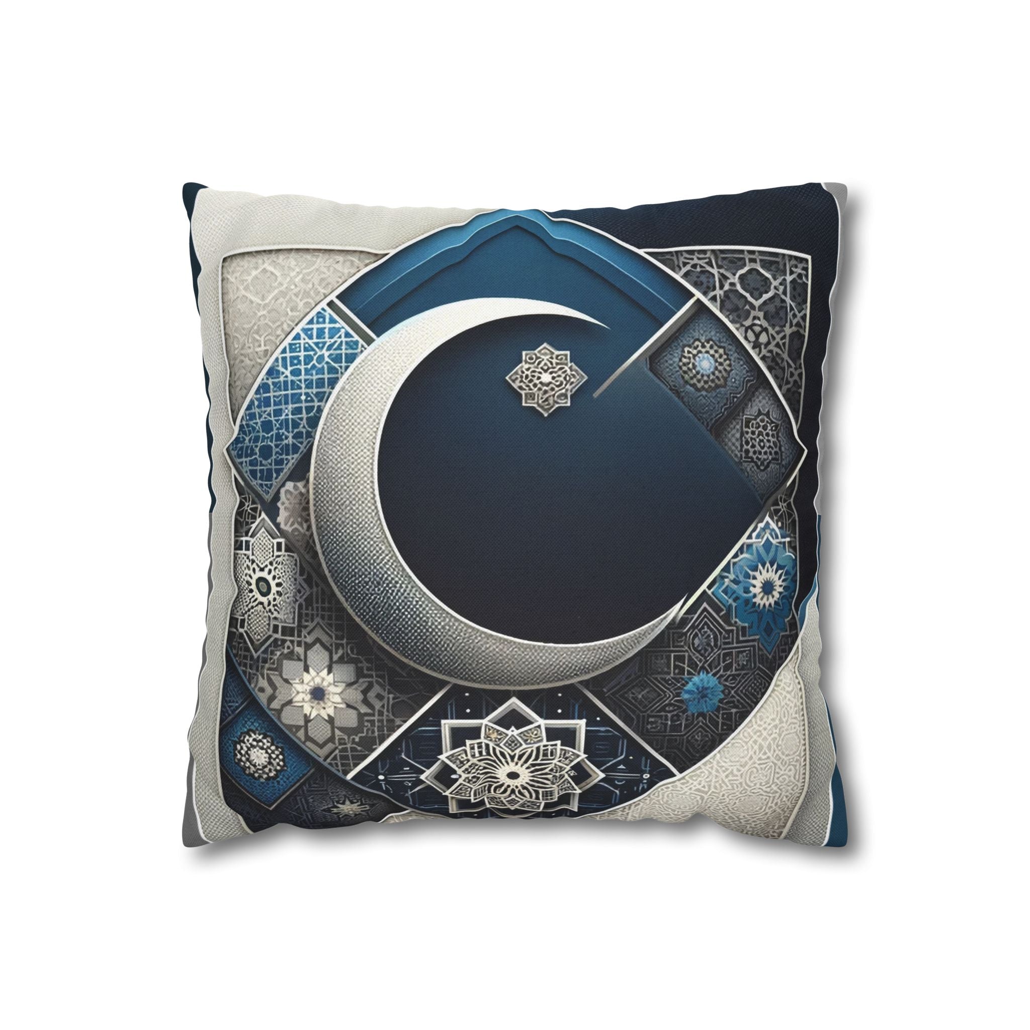 Islamic Art, Silver-blue - Polyester Square Pillowcase