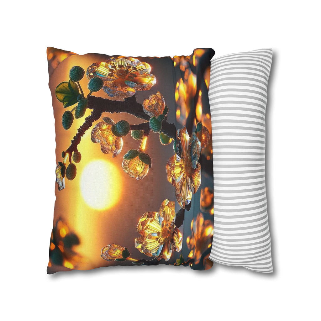 Yellow flowers in sunset - Polyester Square Pillowcase
