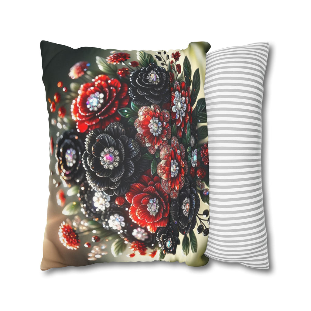 Bouquet with Black and Red flowers- Suede Square Pillowcase