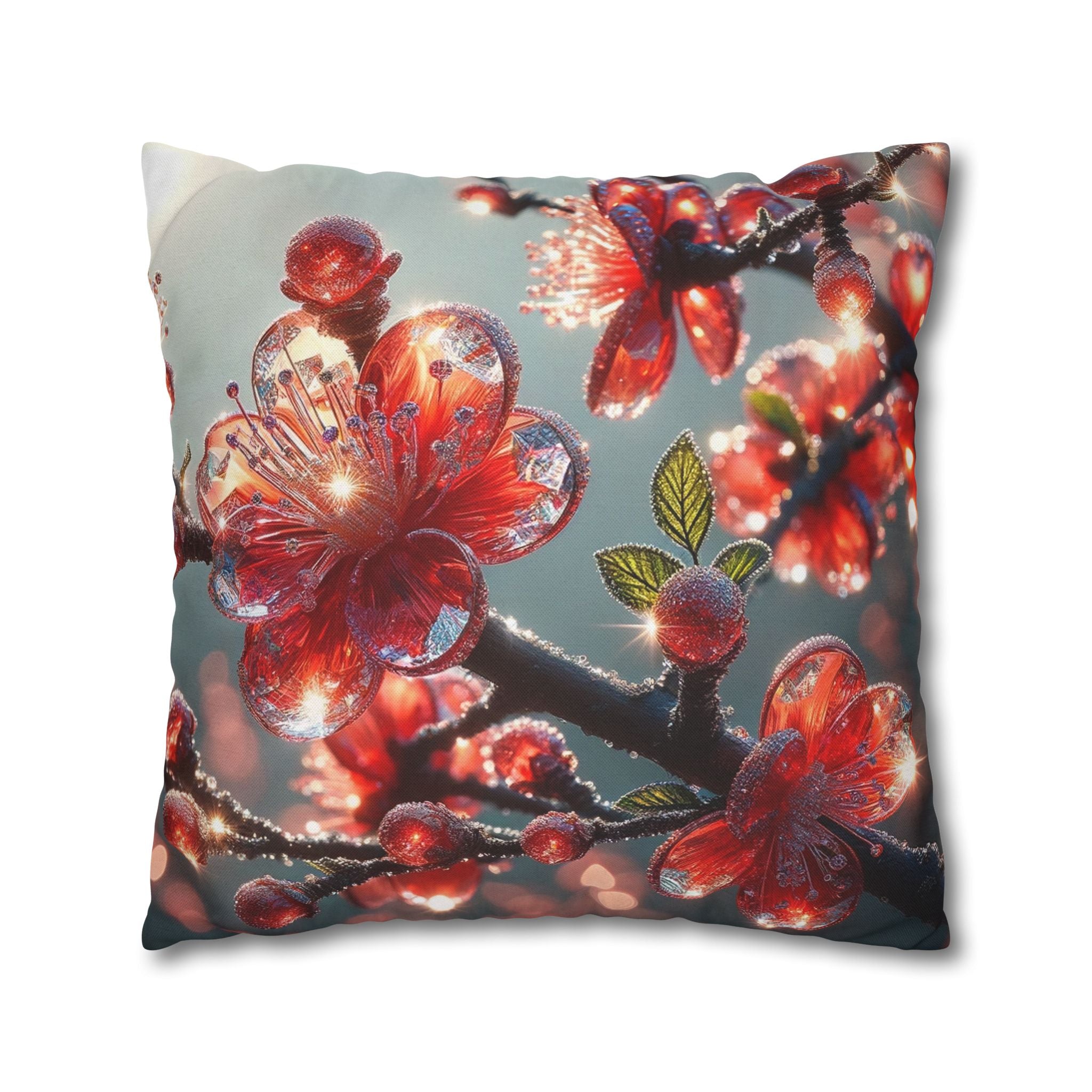 Diamond-red flowers - Polyester Square Pillowcase