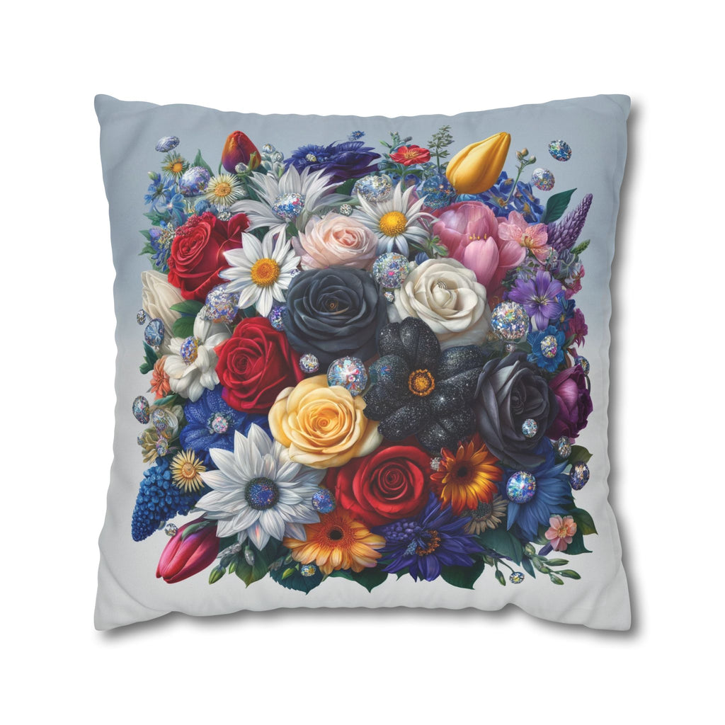 Colourful Bouquet (blue background) - Suede Square Pillowcase