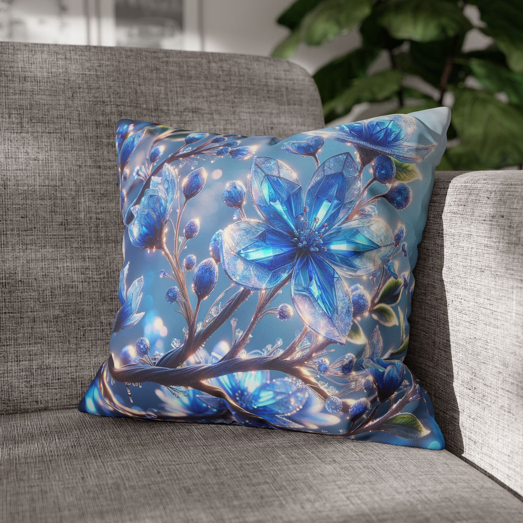 Blue, diamond flowers (with blue background) - Suede Square Pillowcase