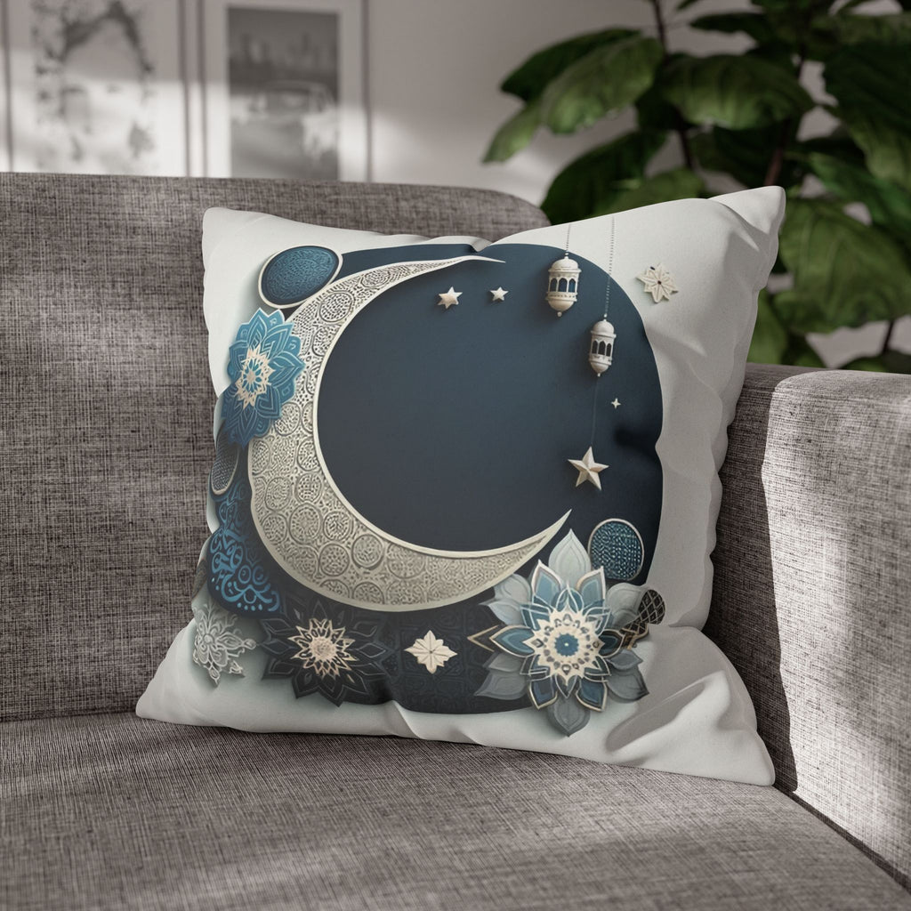 Islamic Art (large silver moon) - Suede Square Pillowcase