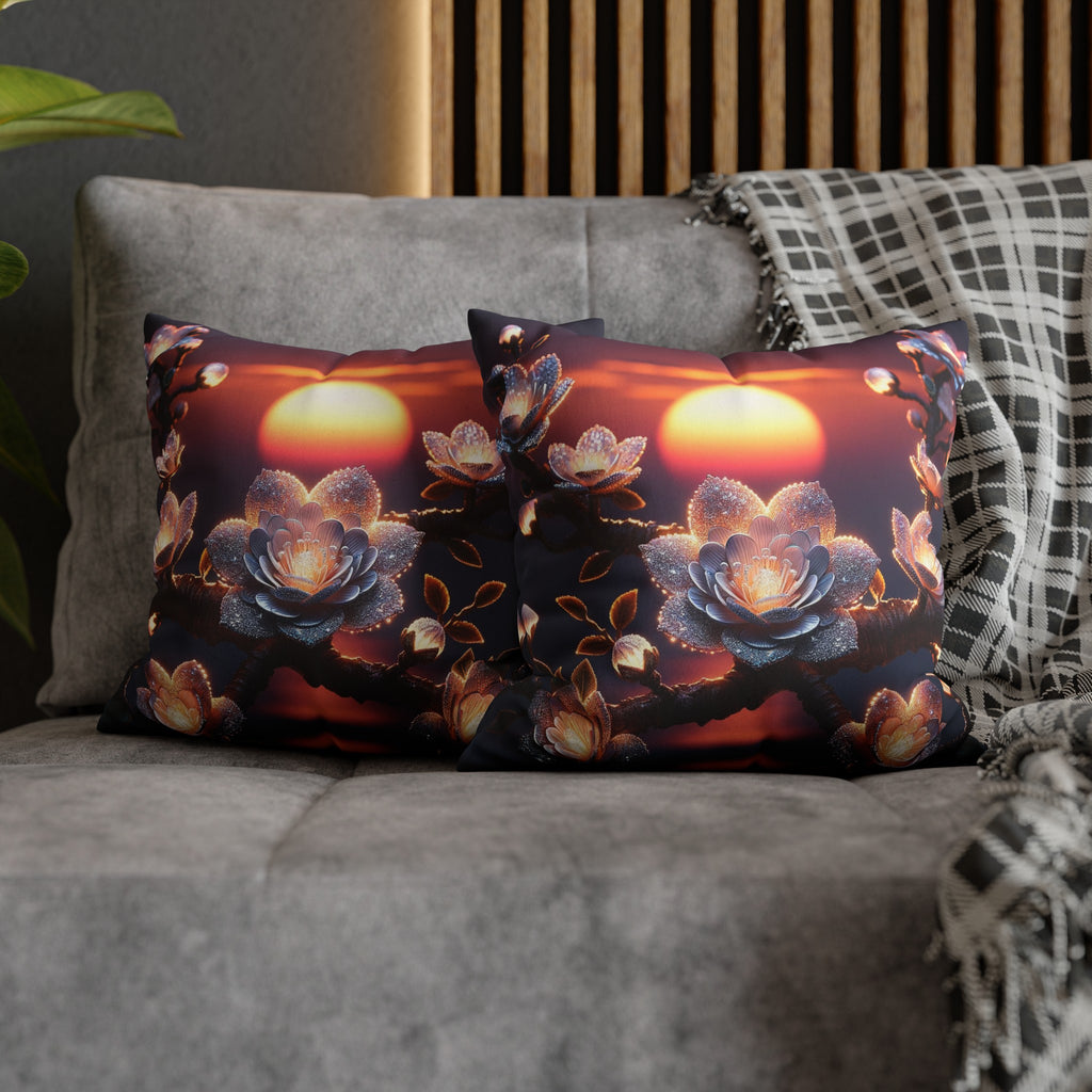 White, diamond flowers in the night - Suede Square Pillowcase