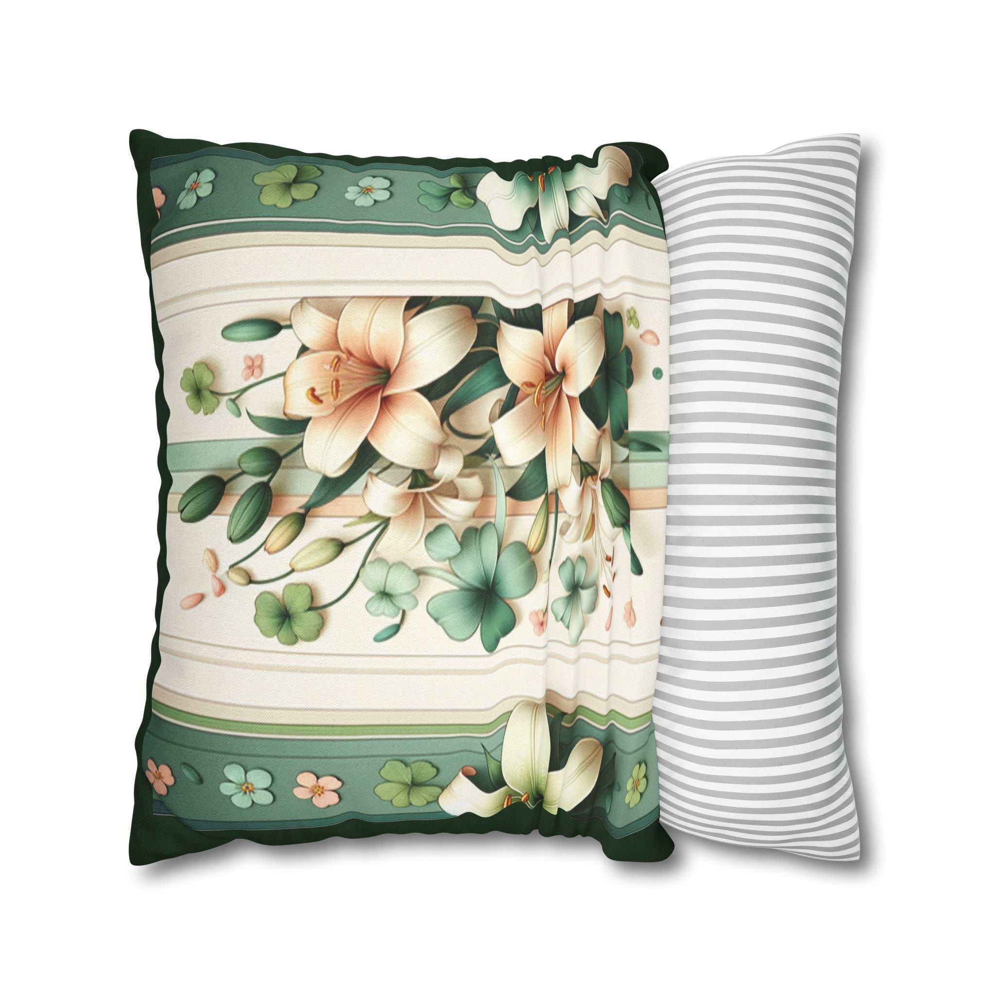 Green & peach coloured lilies - Polyester Square Pillowcase