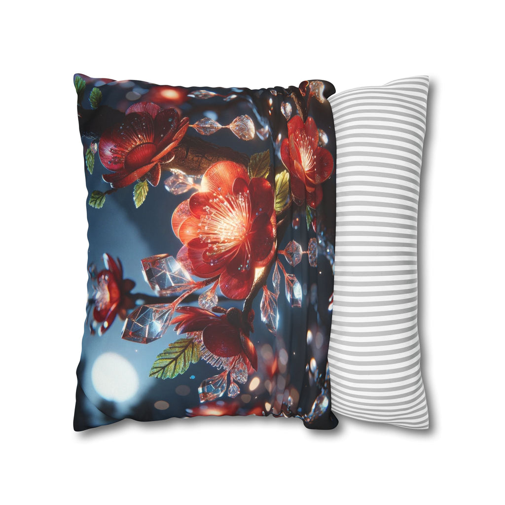 Red diamond flowers (in moonlight) - Suede Square Pillowcase