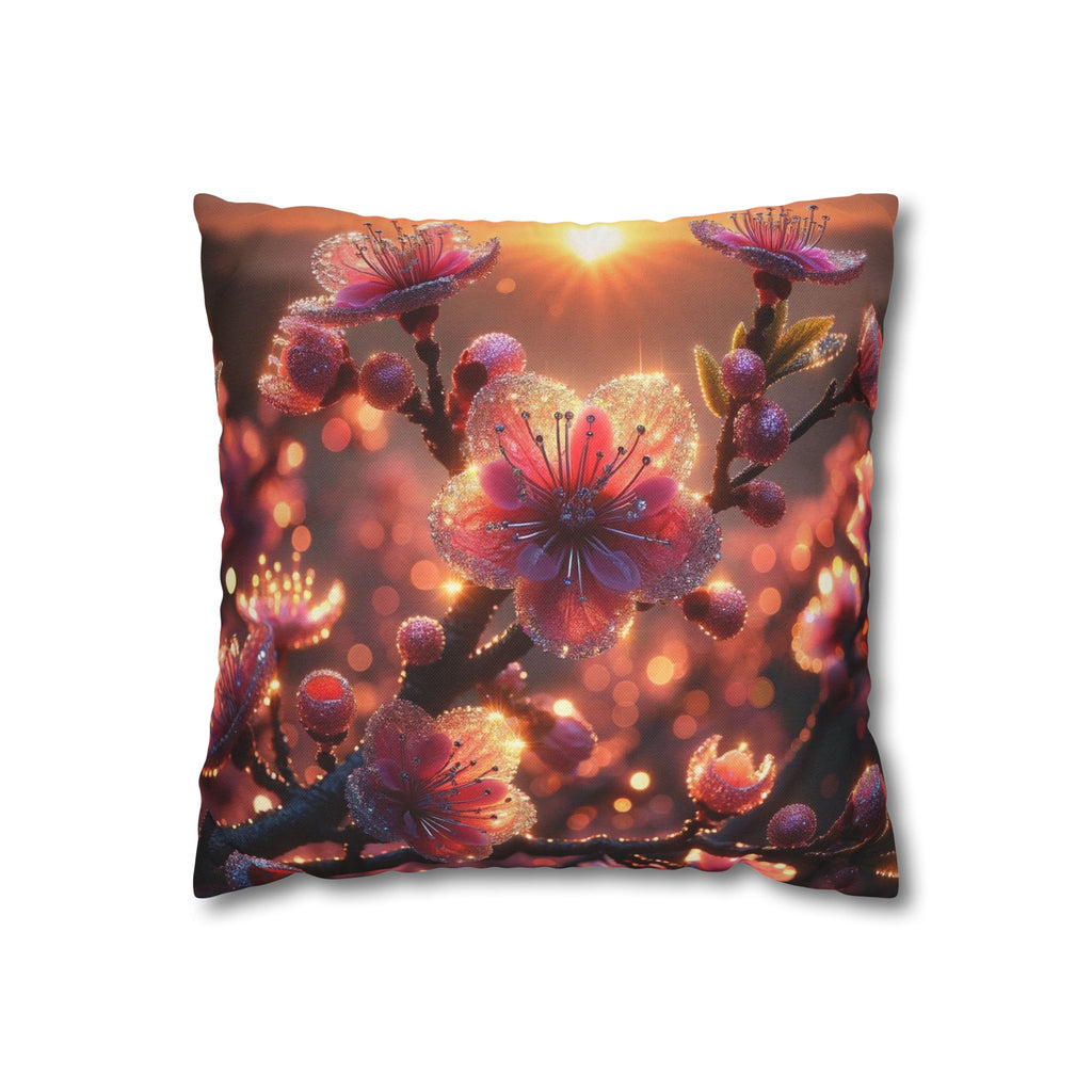 Pink flowers in sunset - Polyester Square Pillowcase