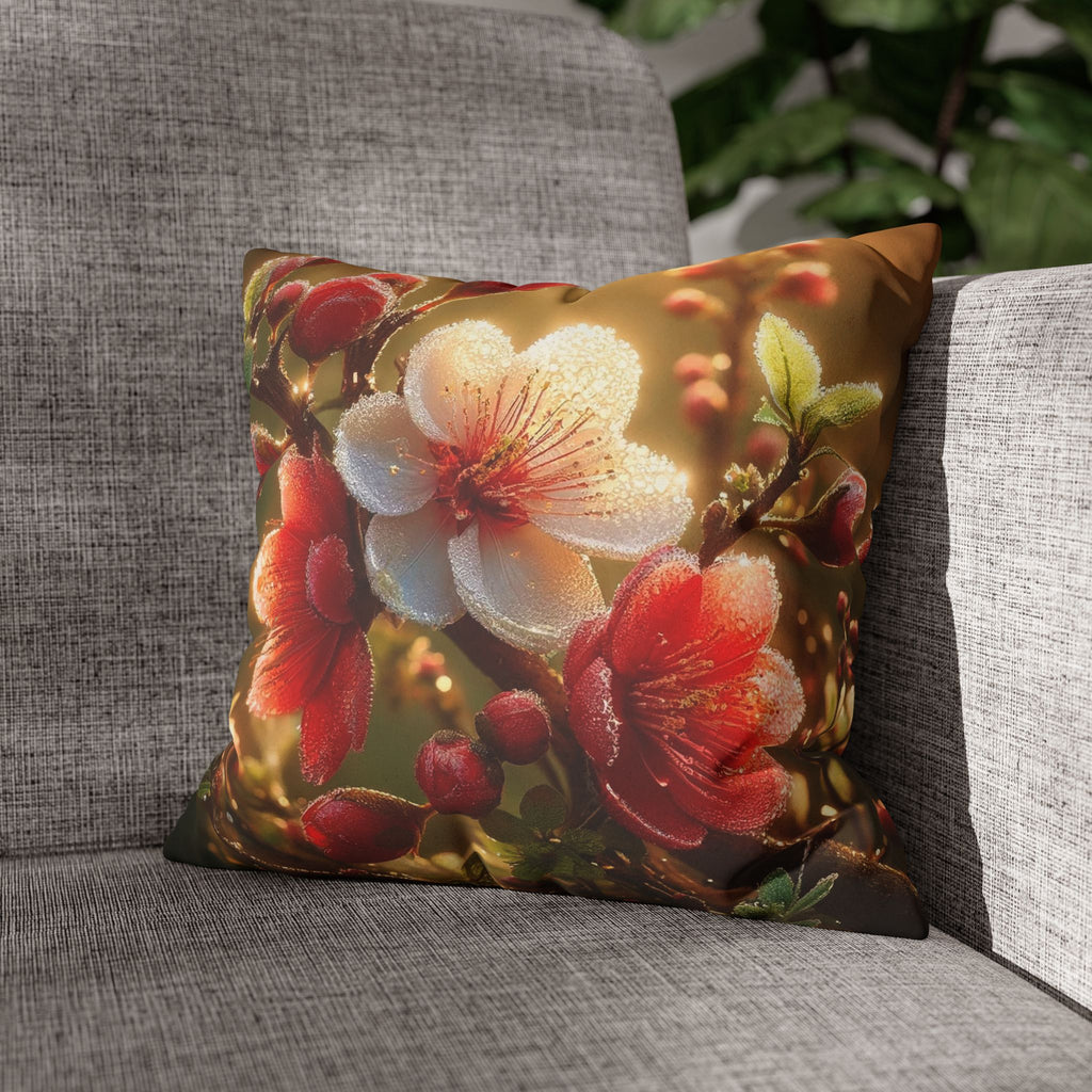 Bright red and white flowers - Suede Square Pillowcase