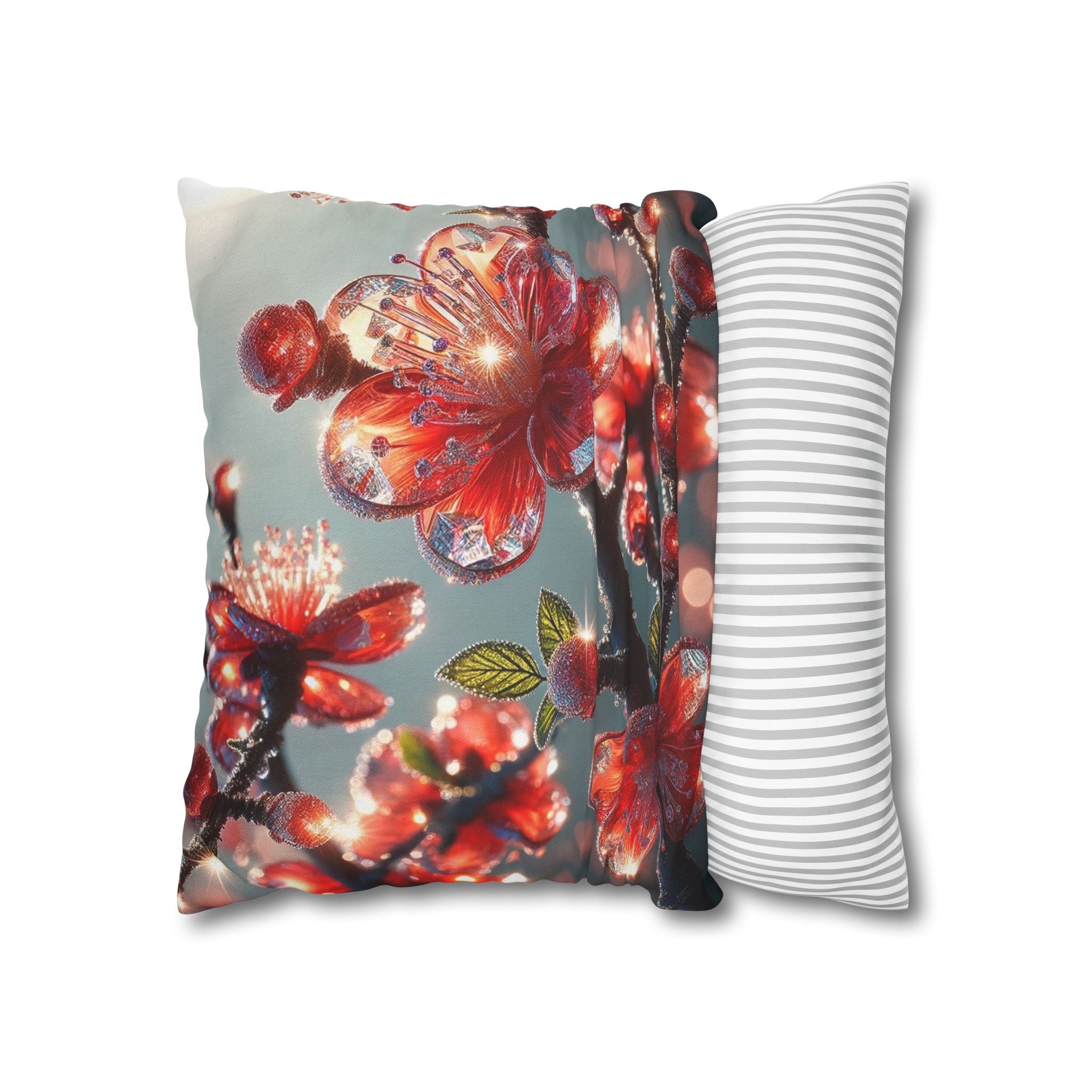 Diamond-red flowers - Polyester Square Pillowcase