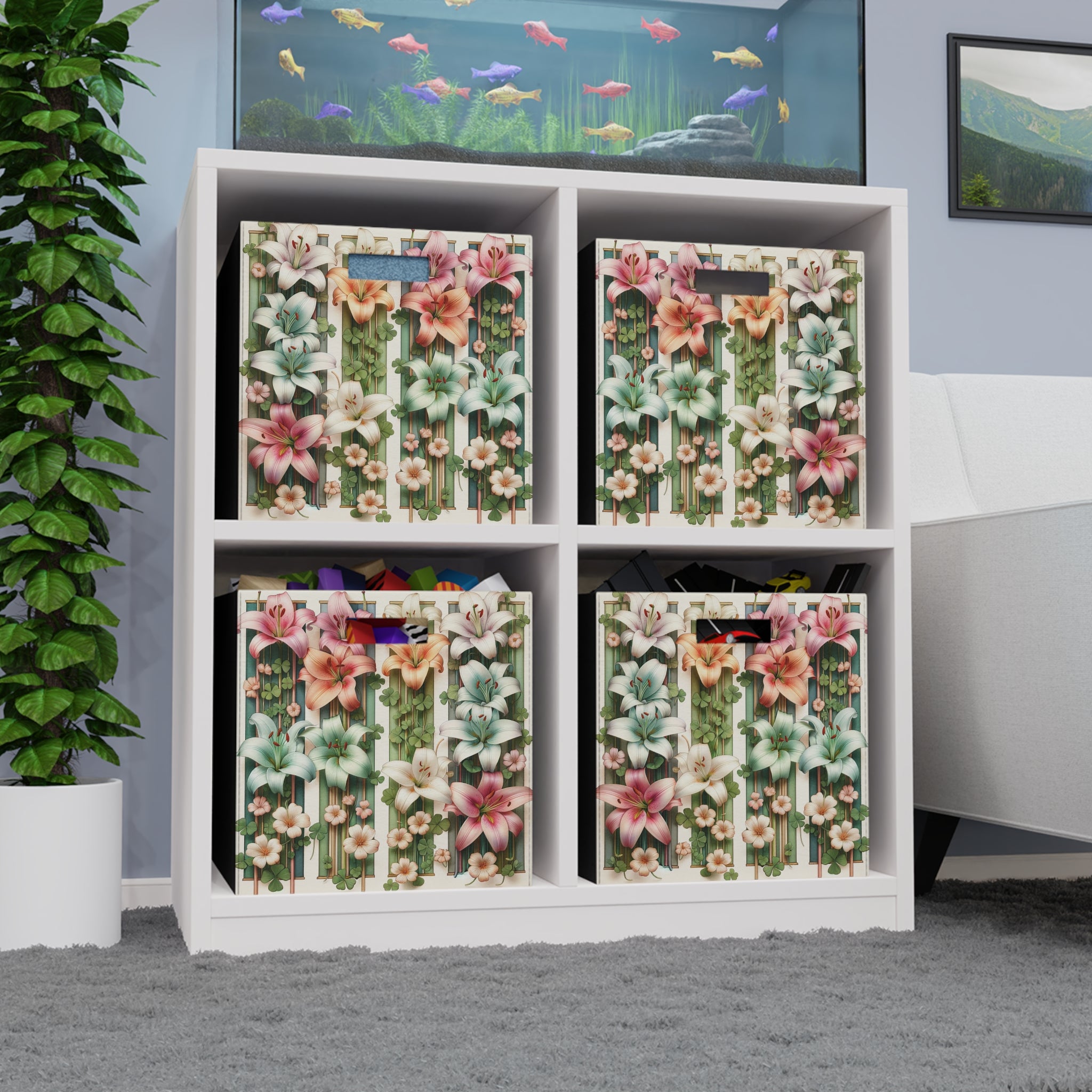 Lilies on green patterns - Storage Box