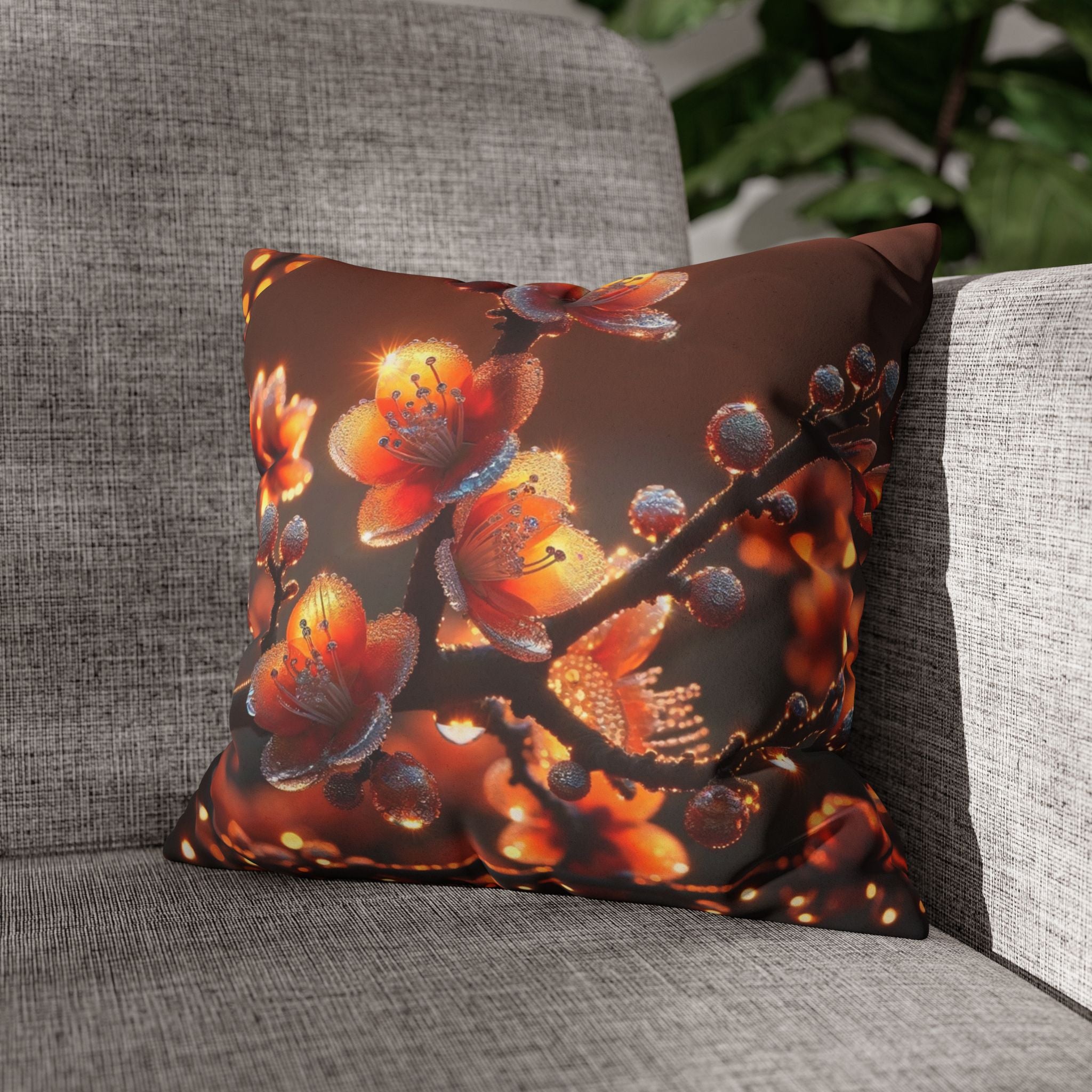 Orange-red flowers - Suede Square Pillowcase