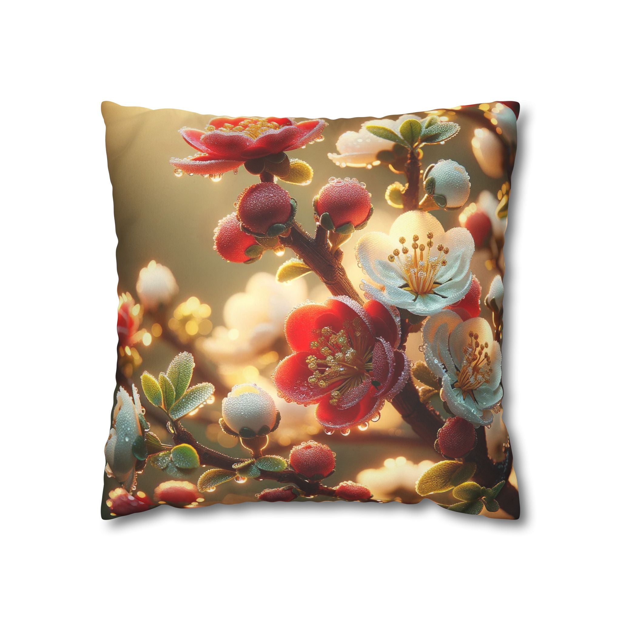 Red and white flowers - Suede Square Pillowcase