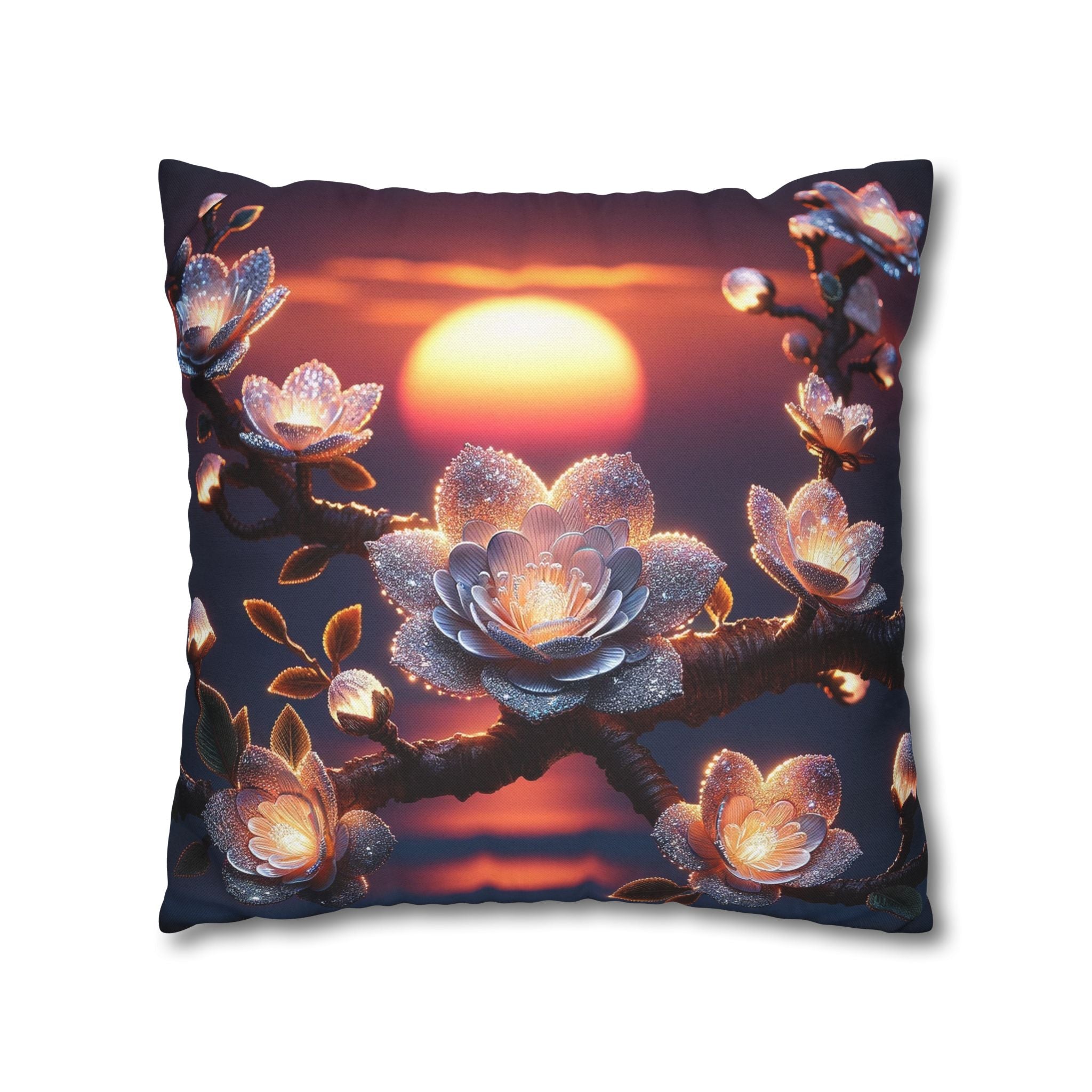 White flowers in the night - Polyester Square Pillowcase