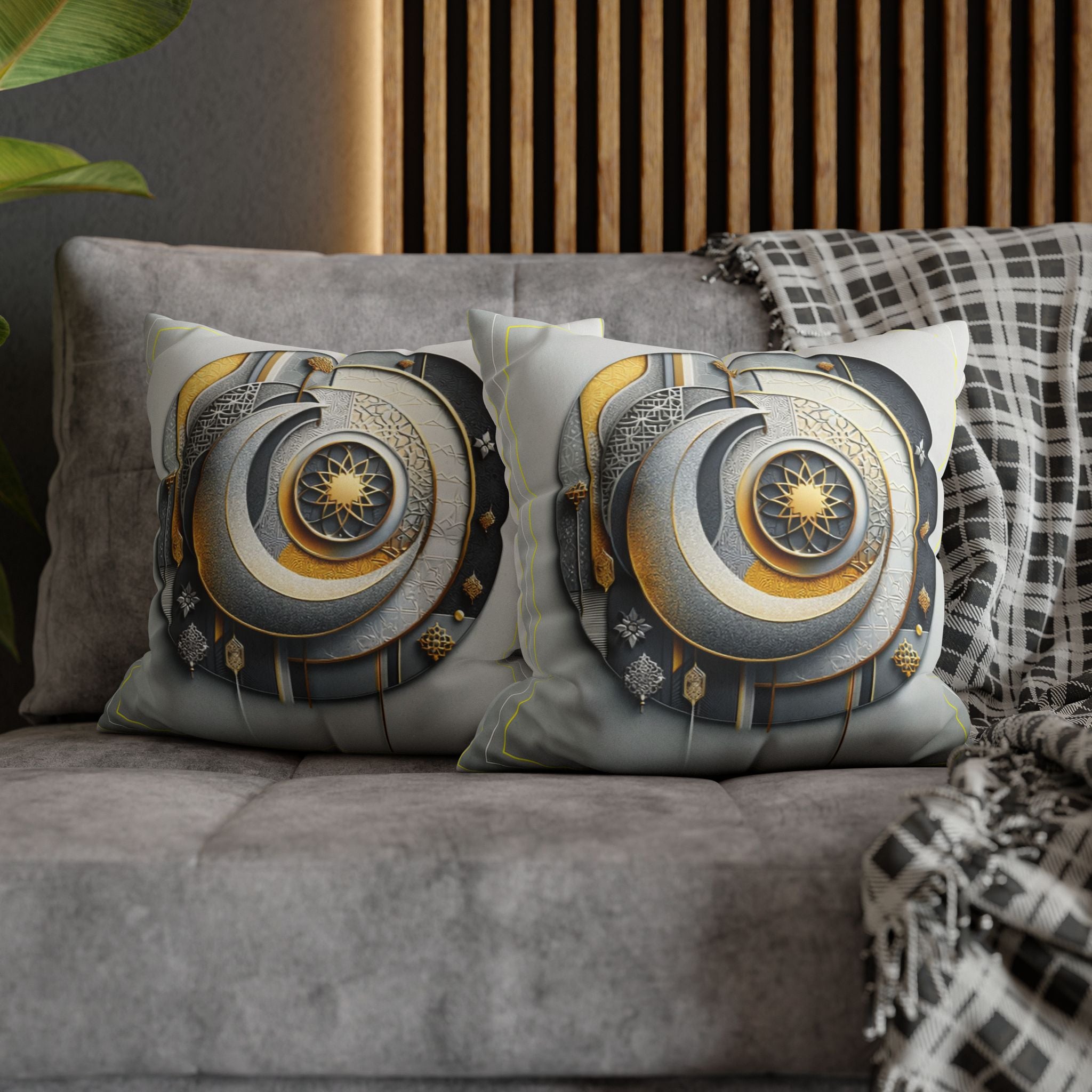 Islamic Art (gold, silver and grey) - Suede Square Pillowcase