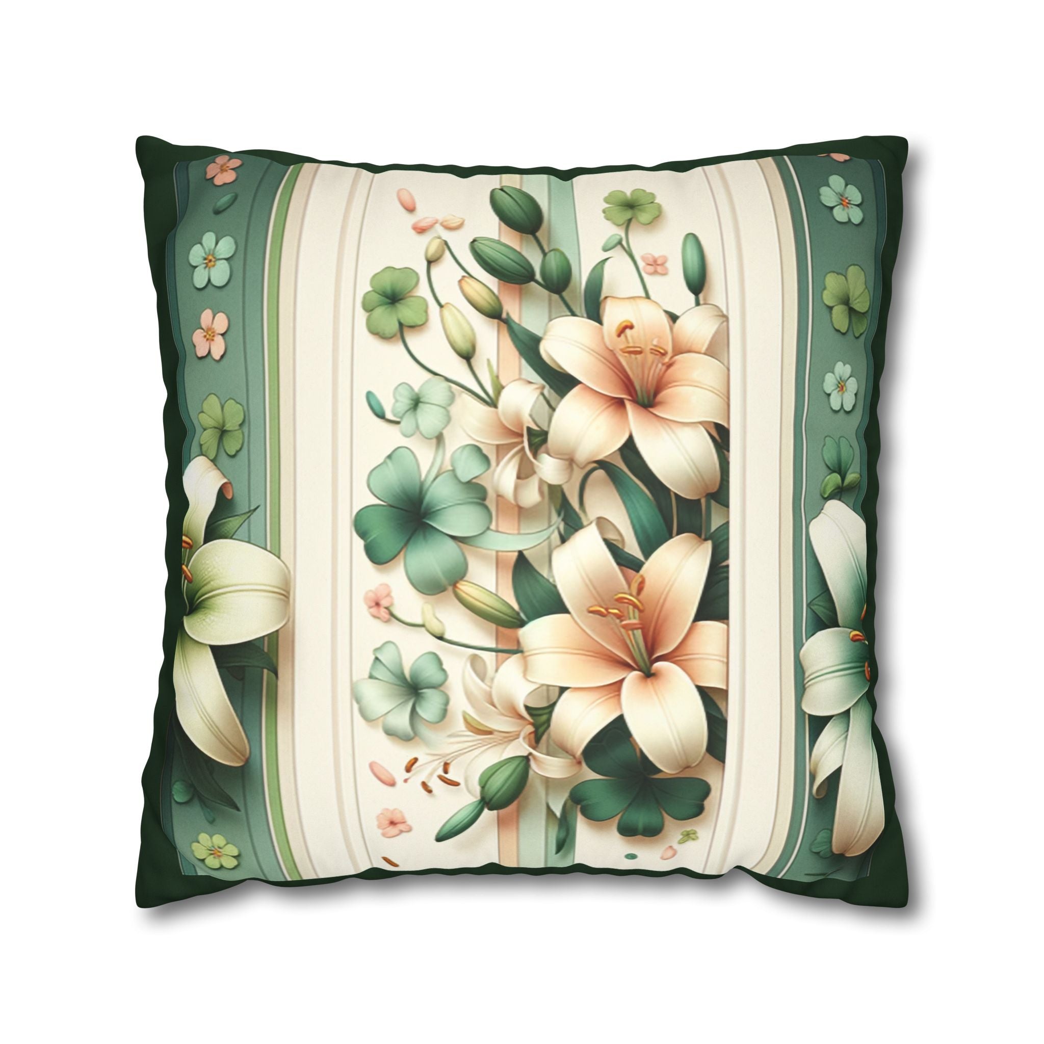 Green and white lilies - Suede Square Pillowcase