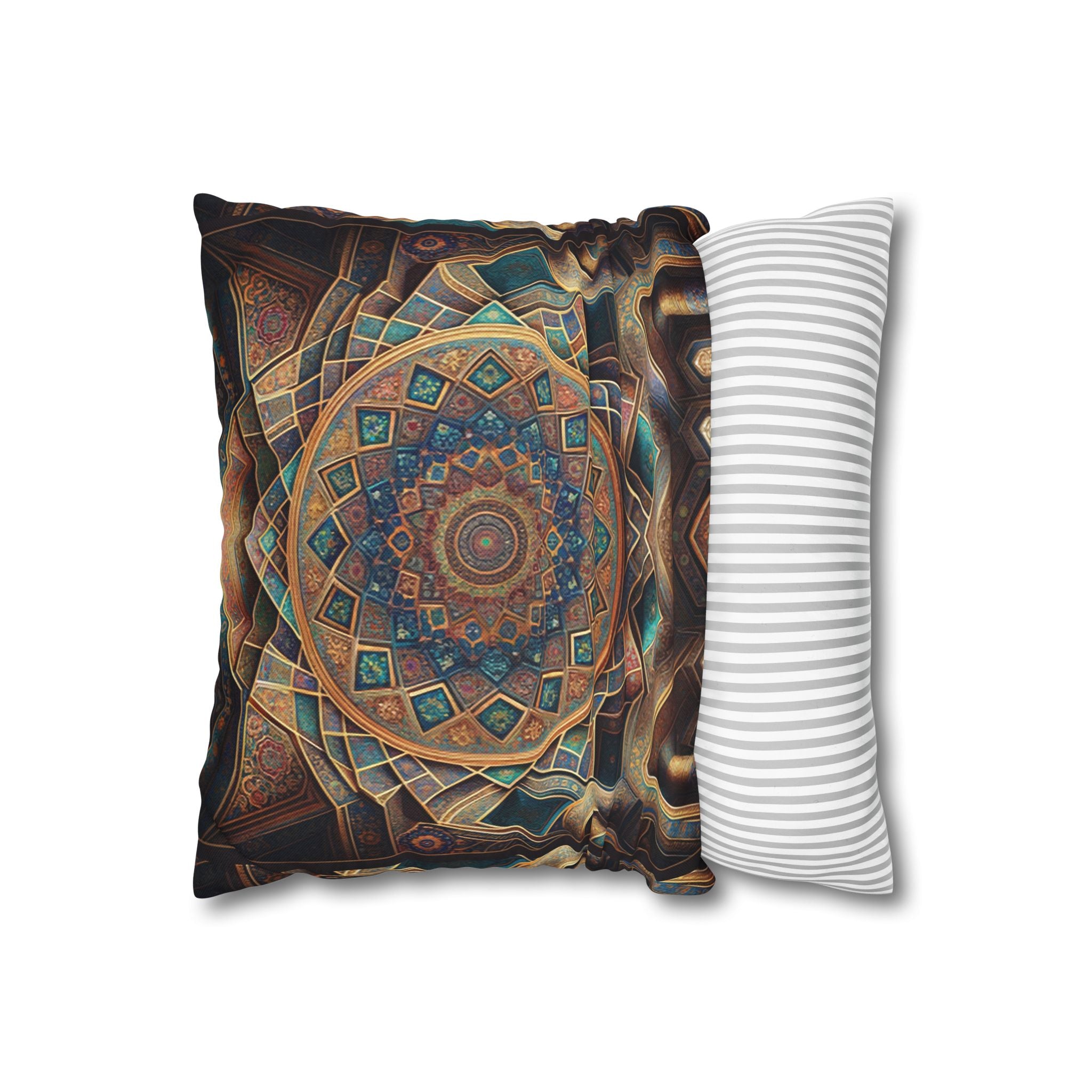Persian art, brown-blue - Polyester Square Pillowcase