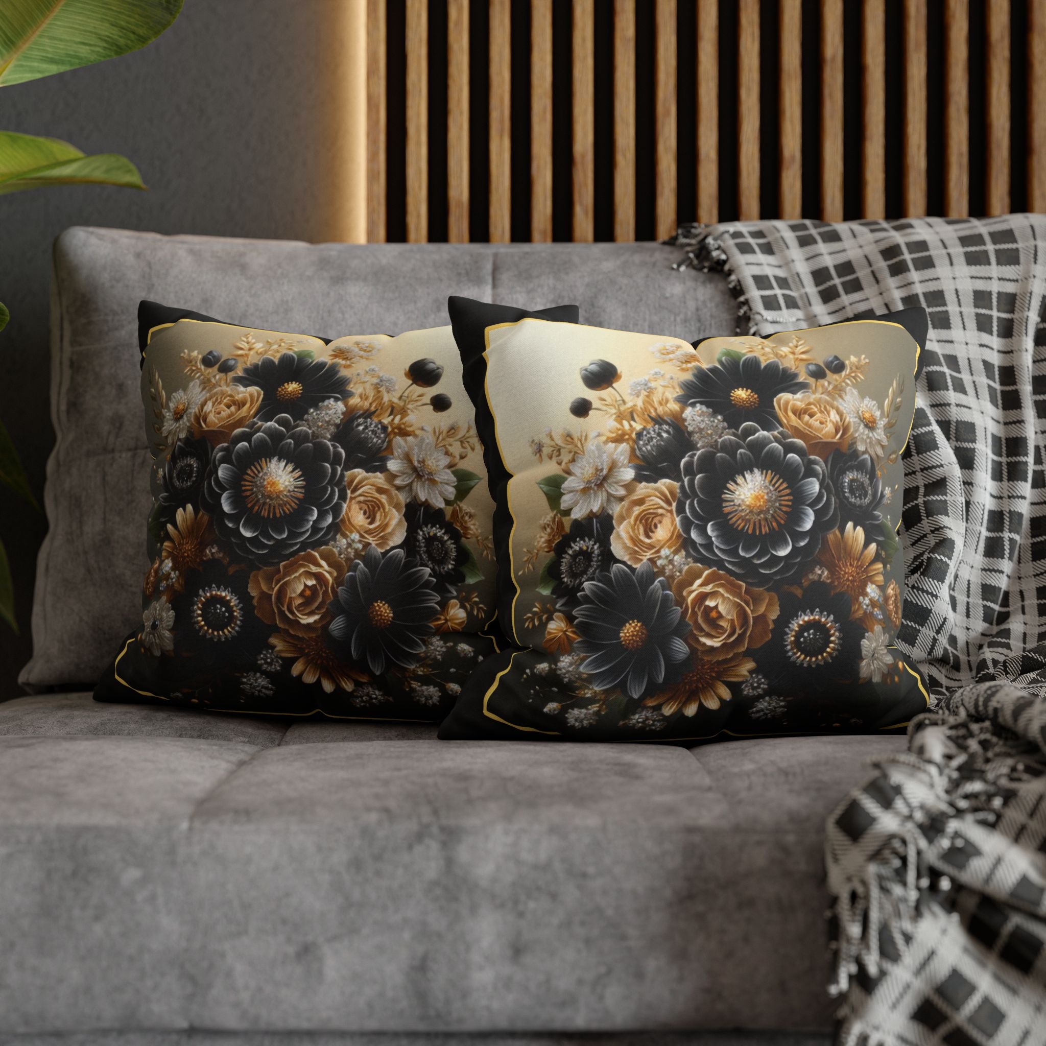 Black and Golden Bouquet (1) - Polyester Square Pillowcase