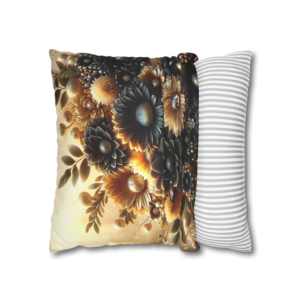Black and golden Bouquet (with golden background) - Suede Square Pillowcase