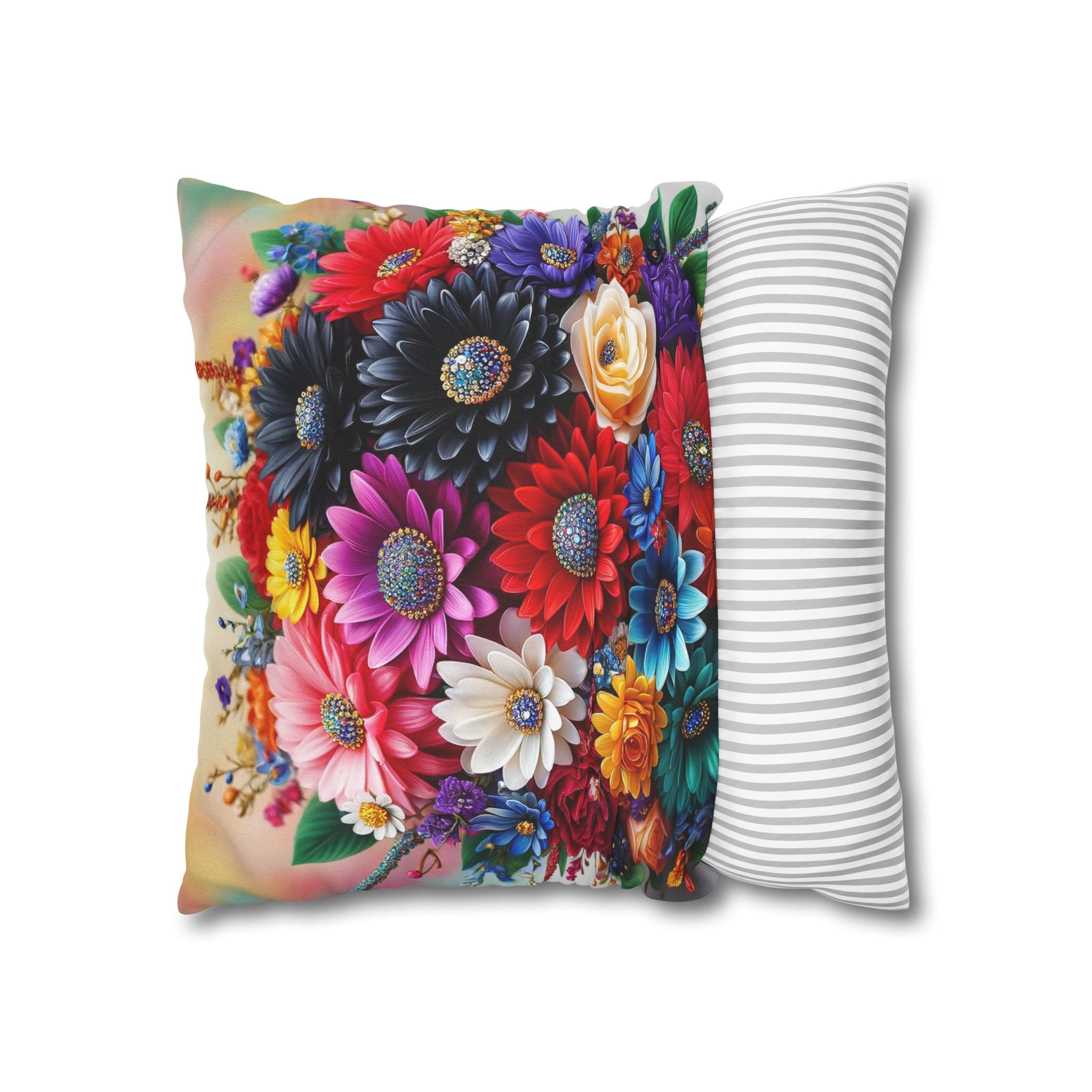 Colourful Bouquet (with diamonds) - Polyester Square Pillowcase