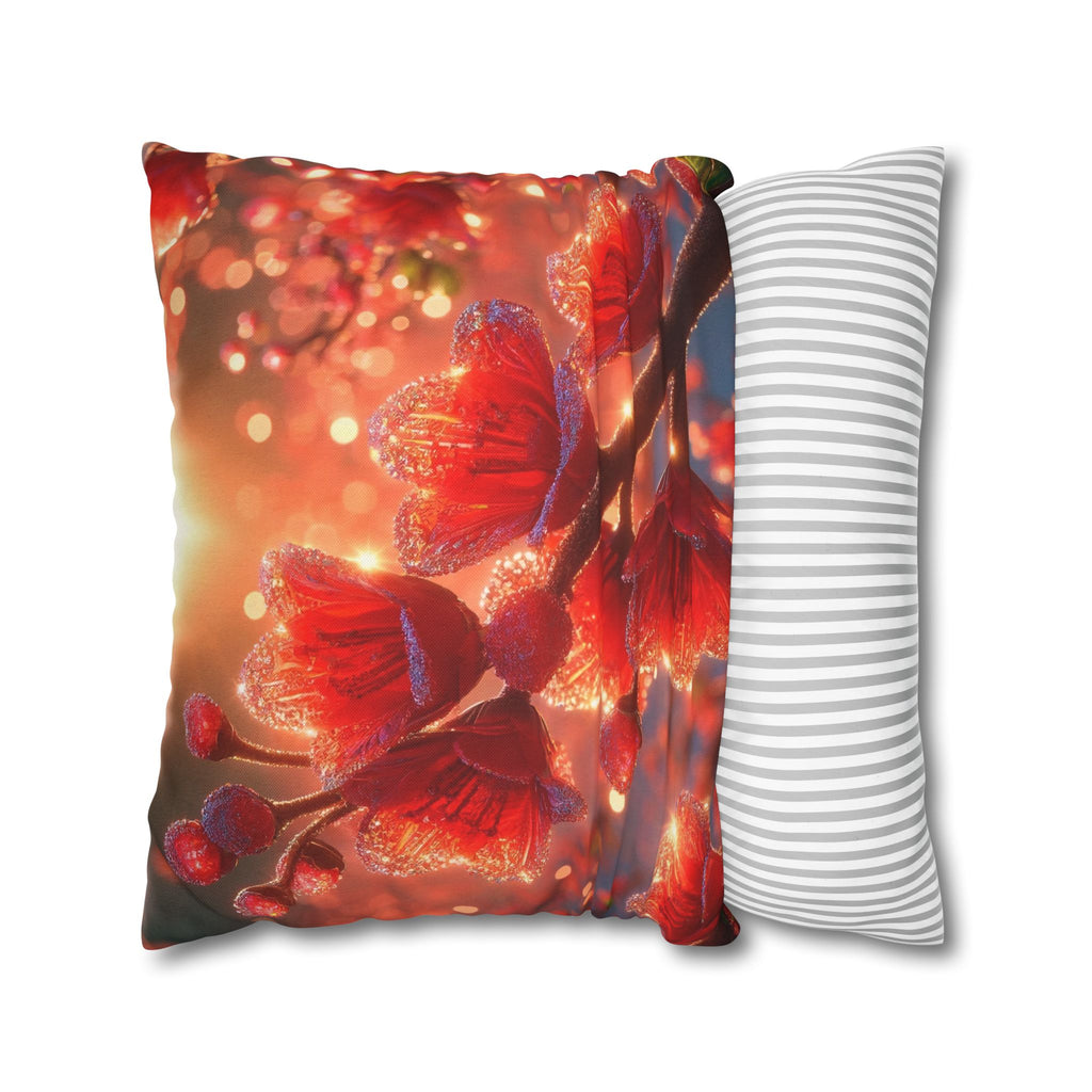 Red-diamond flowers (on red background) -  Polyester Square Pillowcase