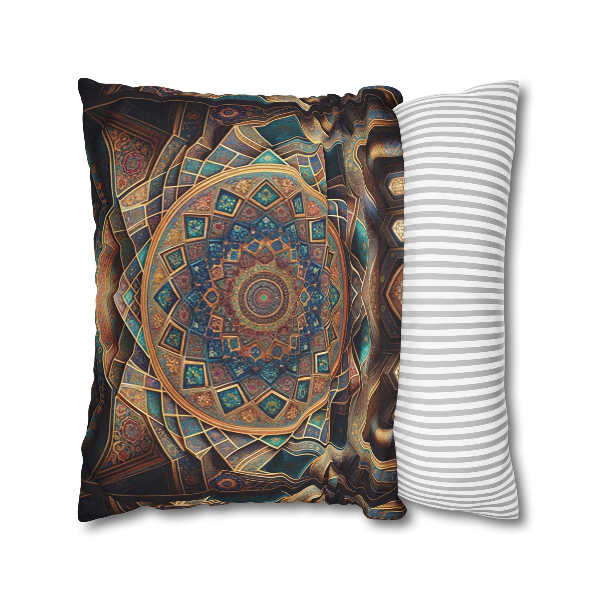 Persian art, brown-blue - Polyester Square Pillowcase
