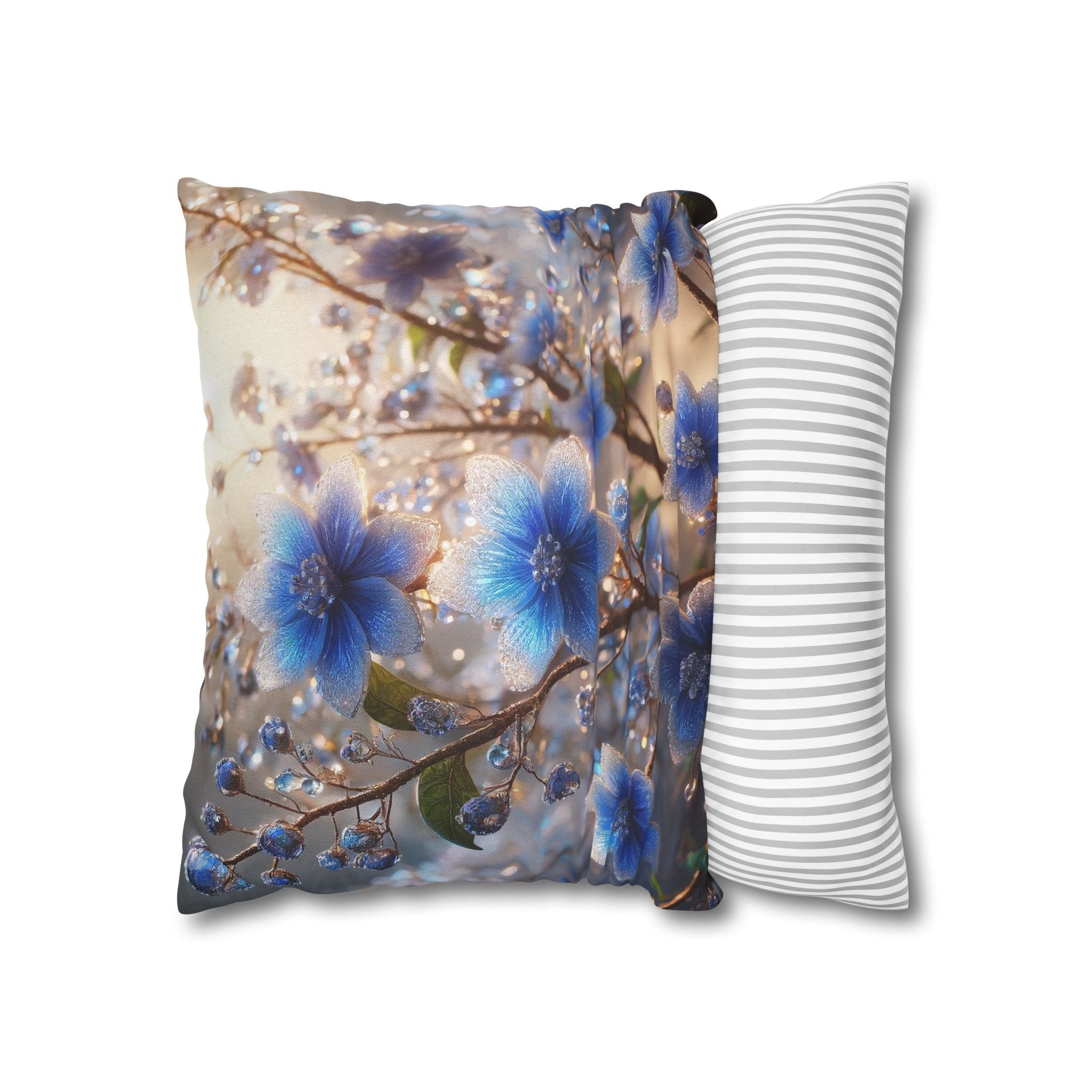 Blue, diamond flowers (4) - Polyester Square Pillowcase