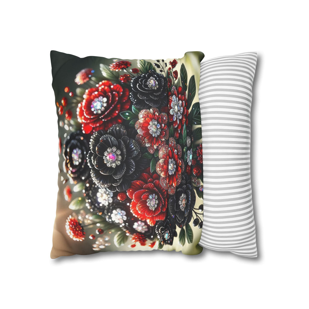 Bouquet with Black and Red flowers- Suede Square Pillowcase