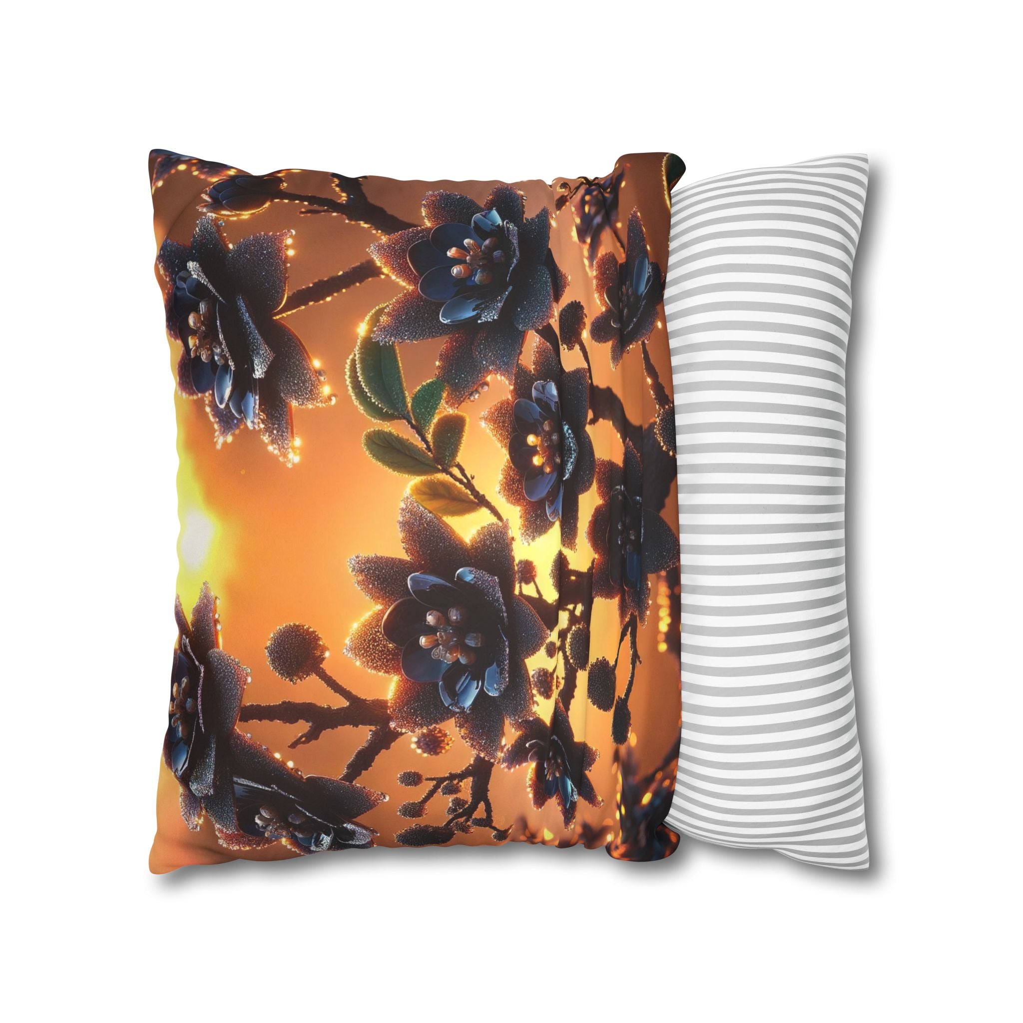 Black flowers in sunset- Suede Square Pillowcase