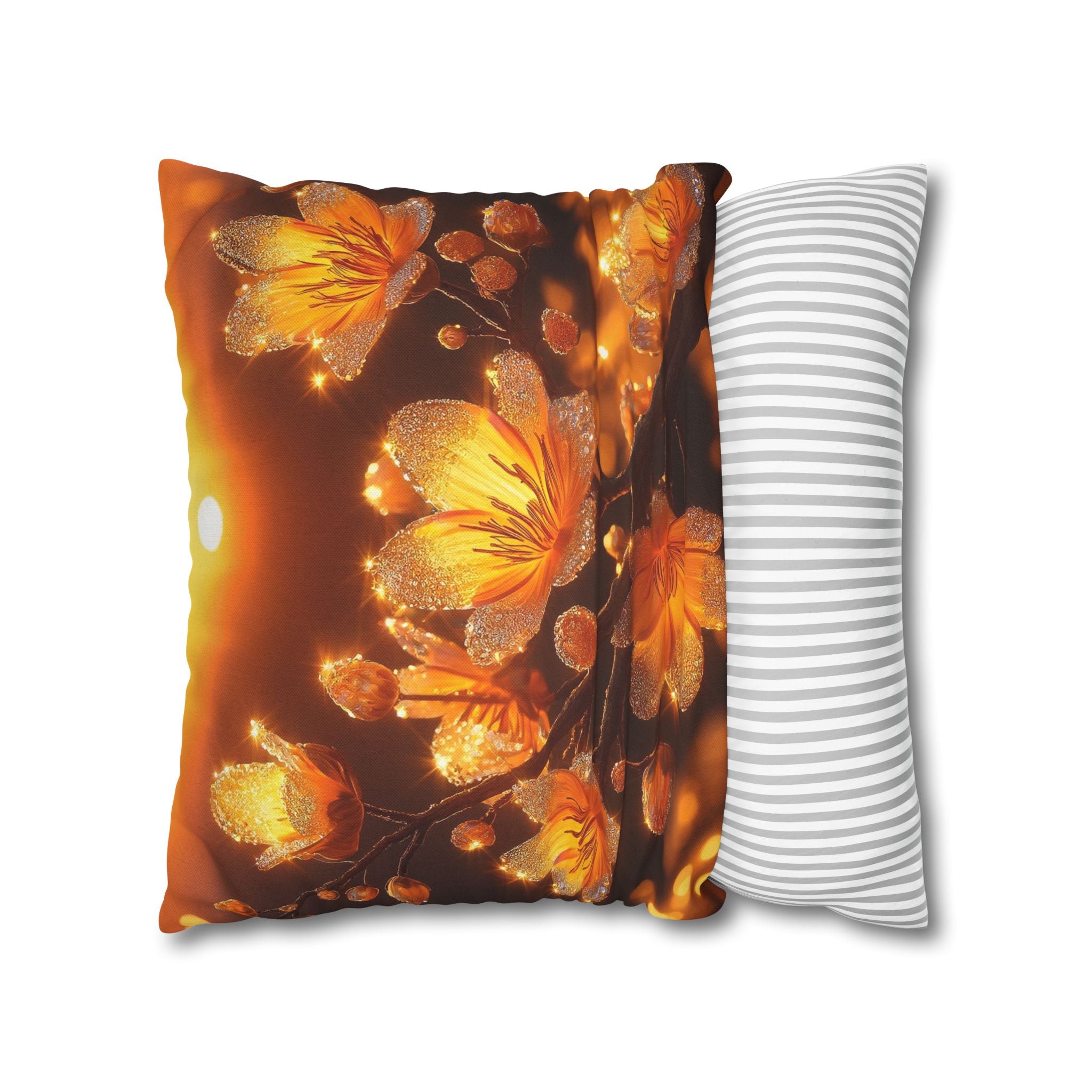 Yellow flowers in sunset - Polyester Square Pillowcase