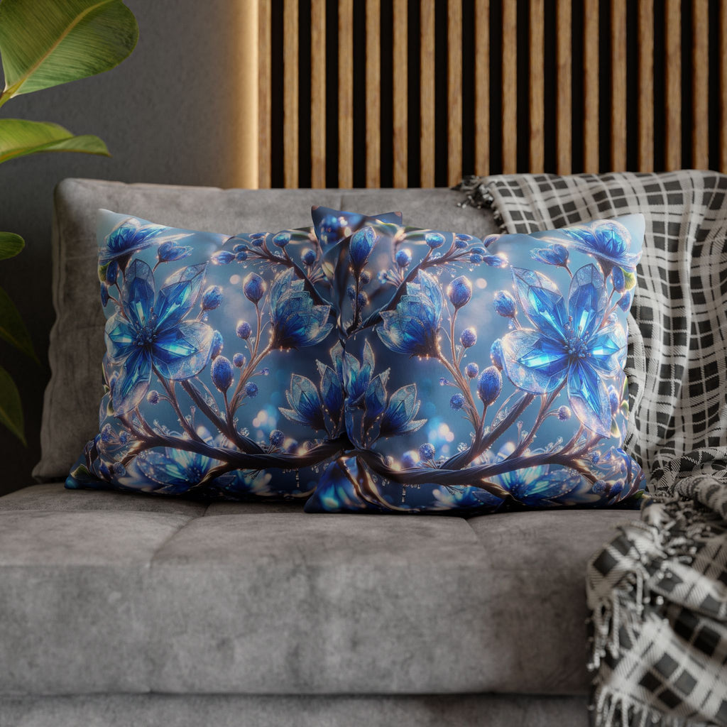 Blue, diamond flowers (with blue background) - Suede Square Pillowcase