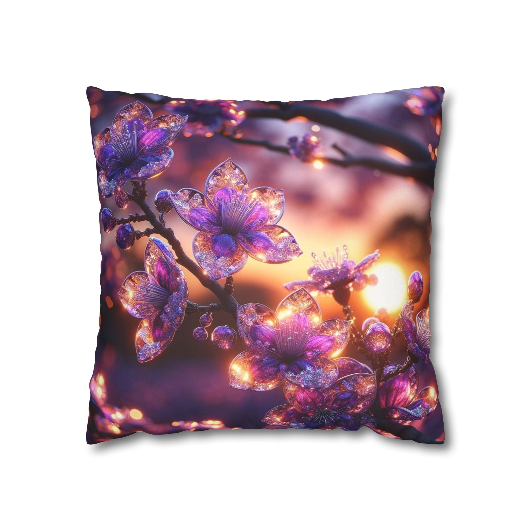 Purple crystal flowers - Suede Square Pillowcase